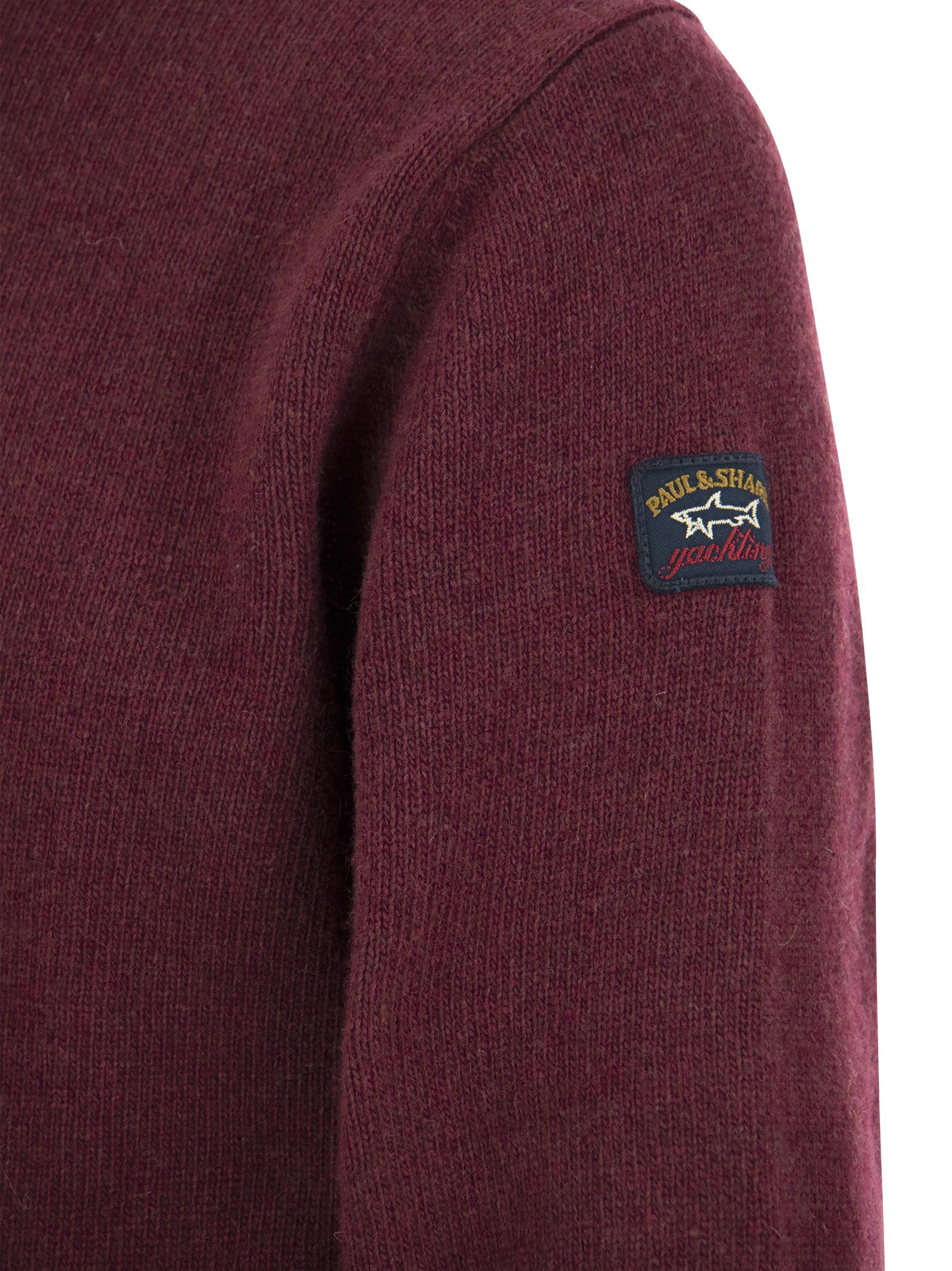 Shop Paul&amp;shark Wool Crew Neck With Arm Patch In Bordeaux