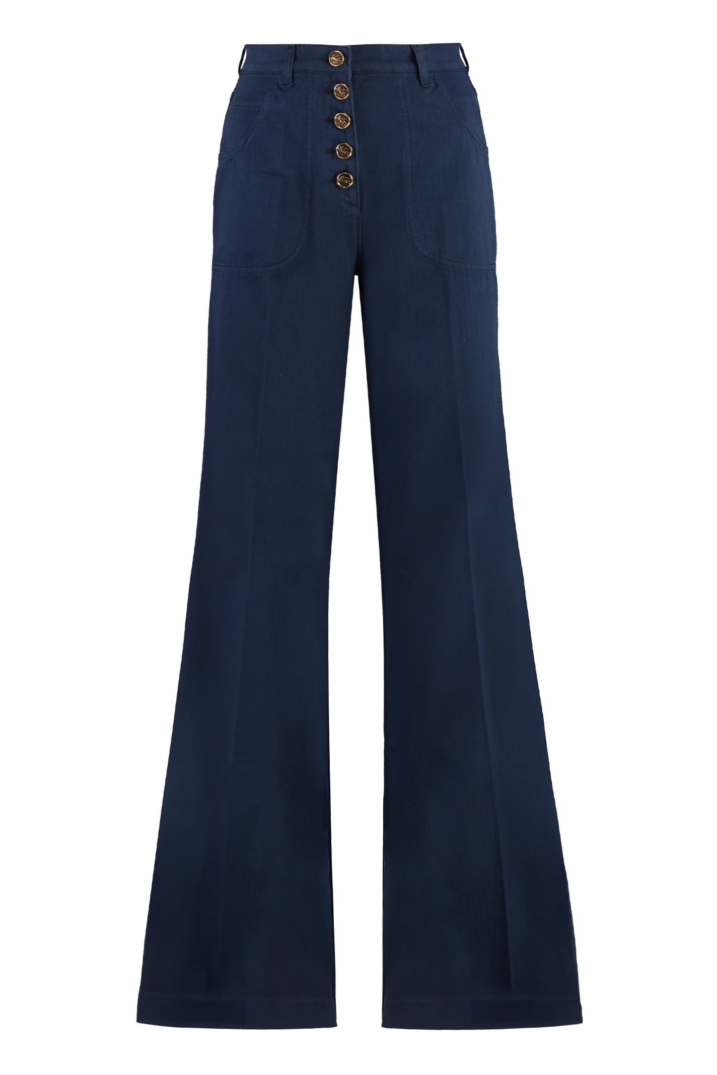 Shop Etro Flared Trousers In Blue