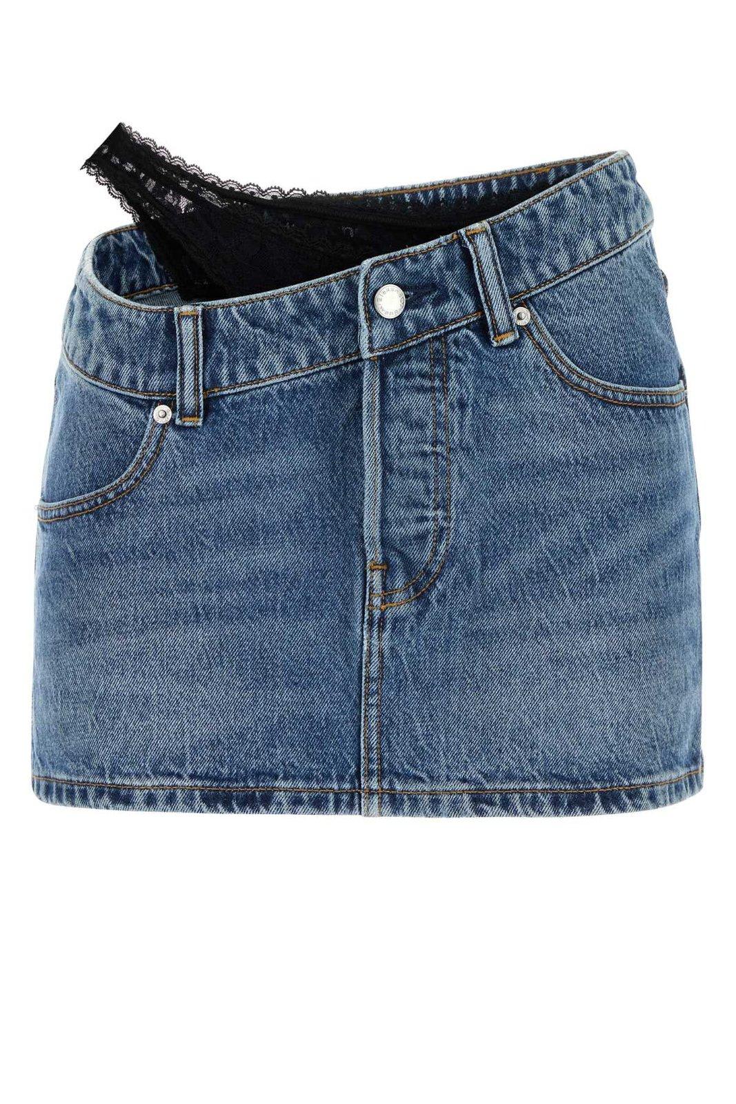 Lace-detailed Mini Denim Skirt