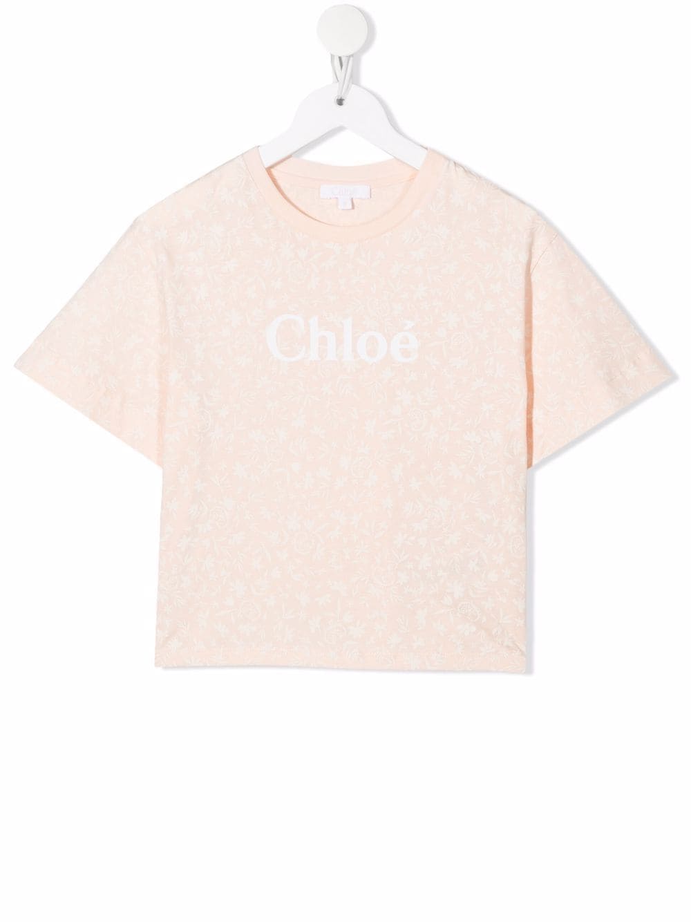 Chloé Kids Light Pink T-shirt With Contrast Logo And All-over Floral Print
