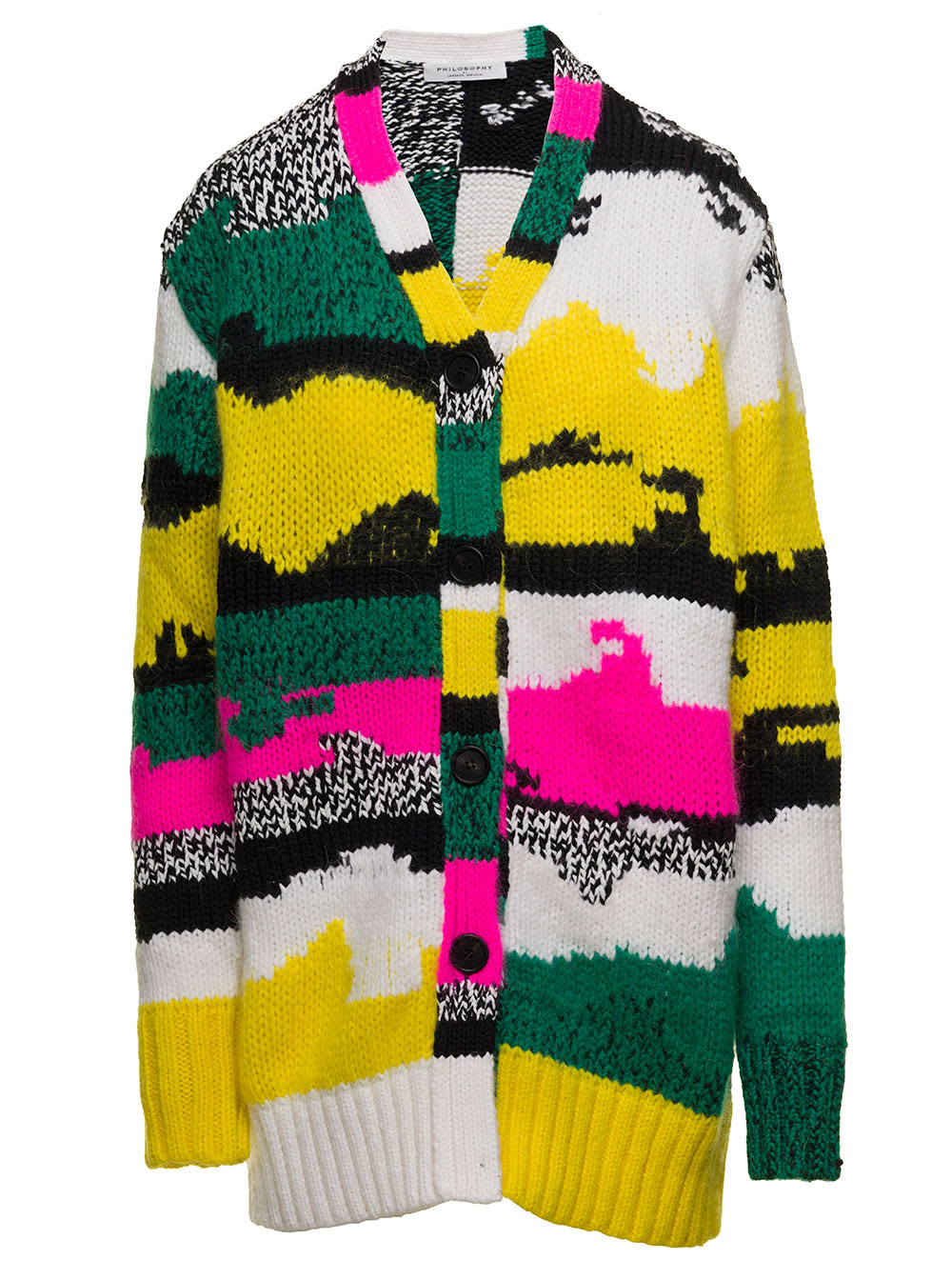 Philosophy Di Lorenzo Serafini Patterned-jacquard Chunky-knit Cardigan In Multicolor