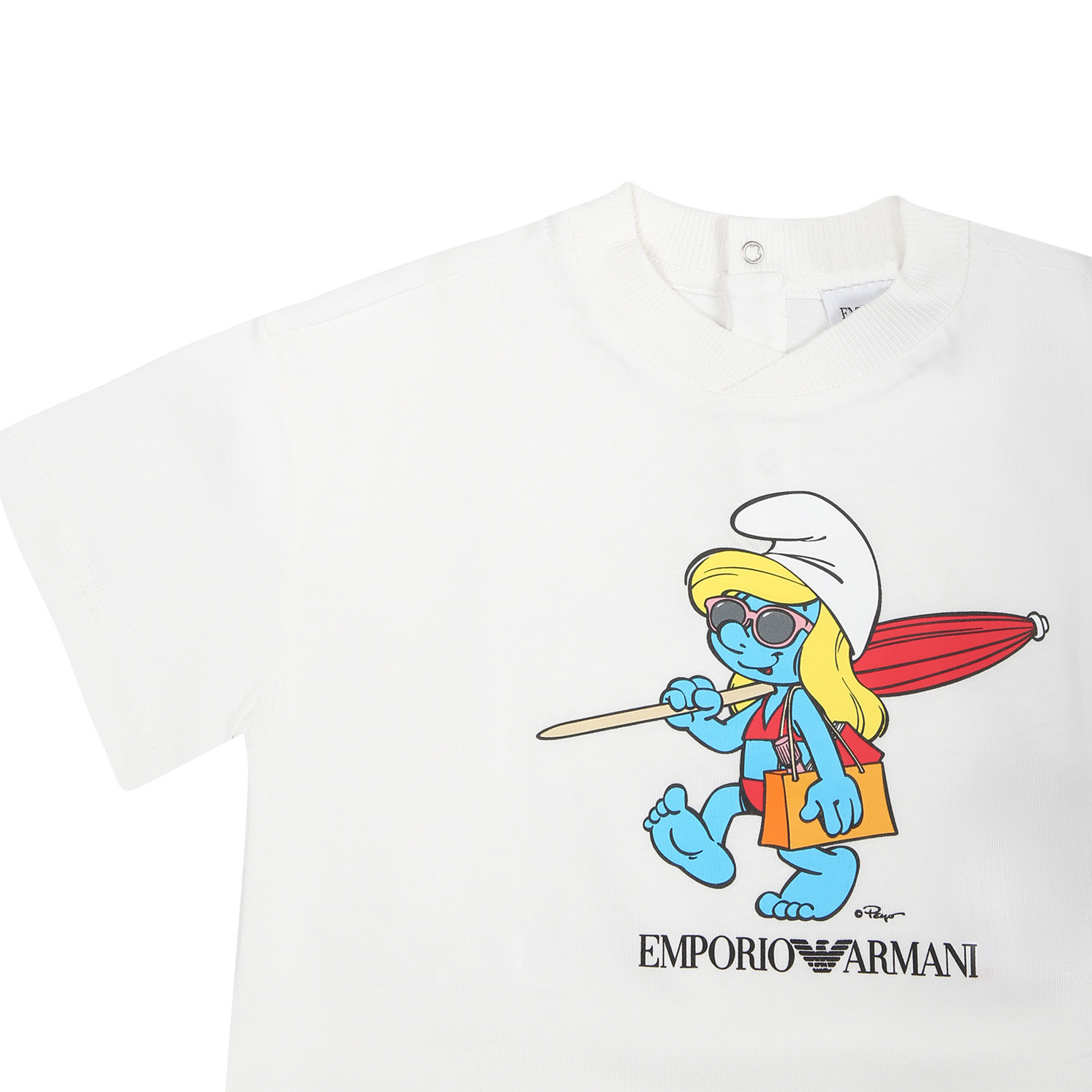 Shop Armani Collezioni White T-shirt For Baby Girl With The Smurfs