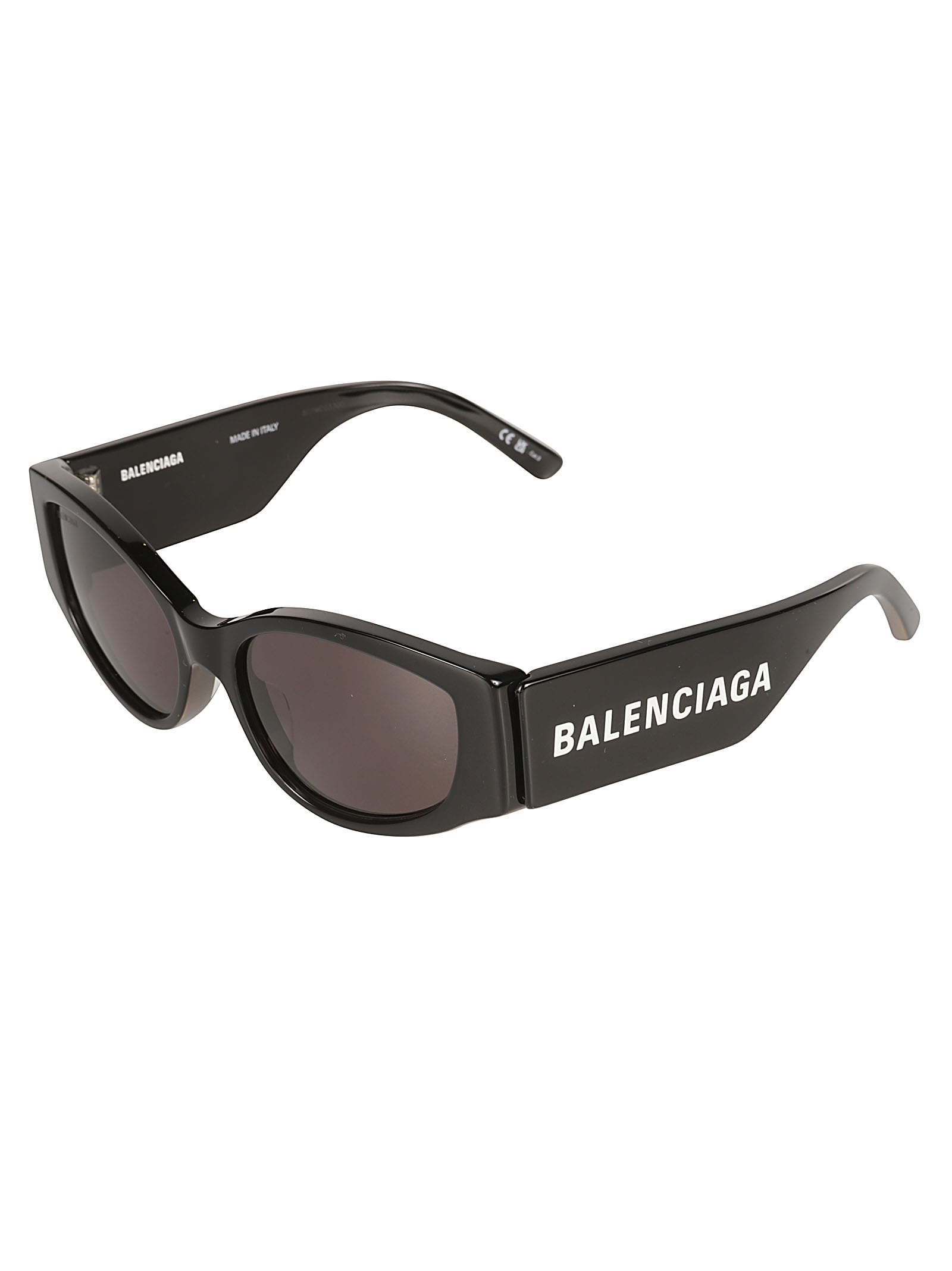 Shop Balenciaga Logo Sided Sunglasses In Black/grey