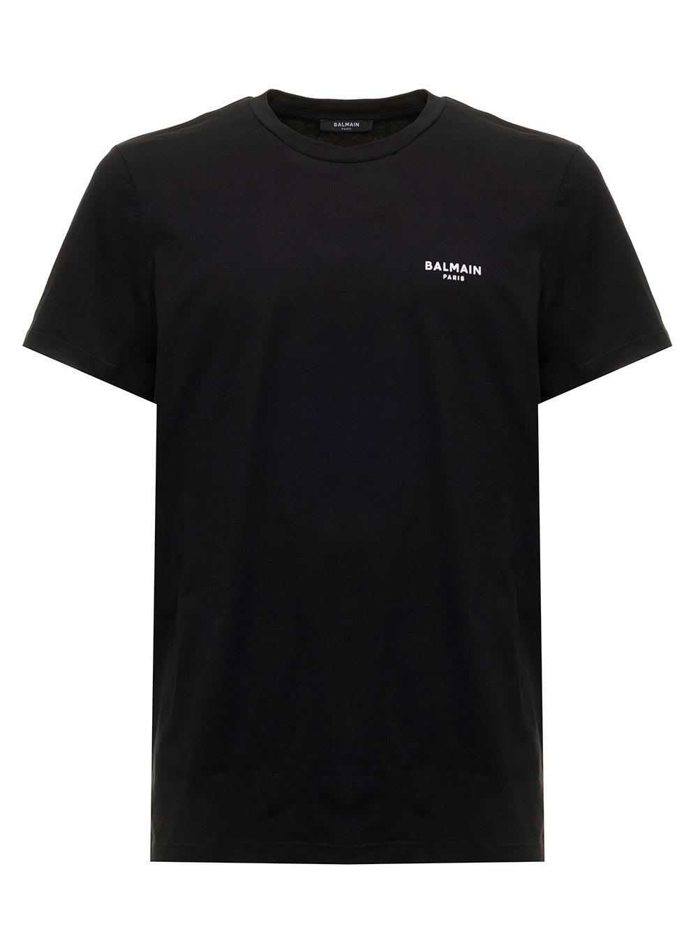Balmain Mans Black Cotton T-shirt With Flock Logo