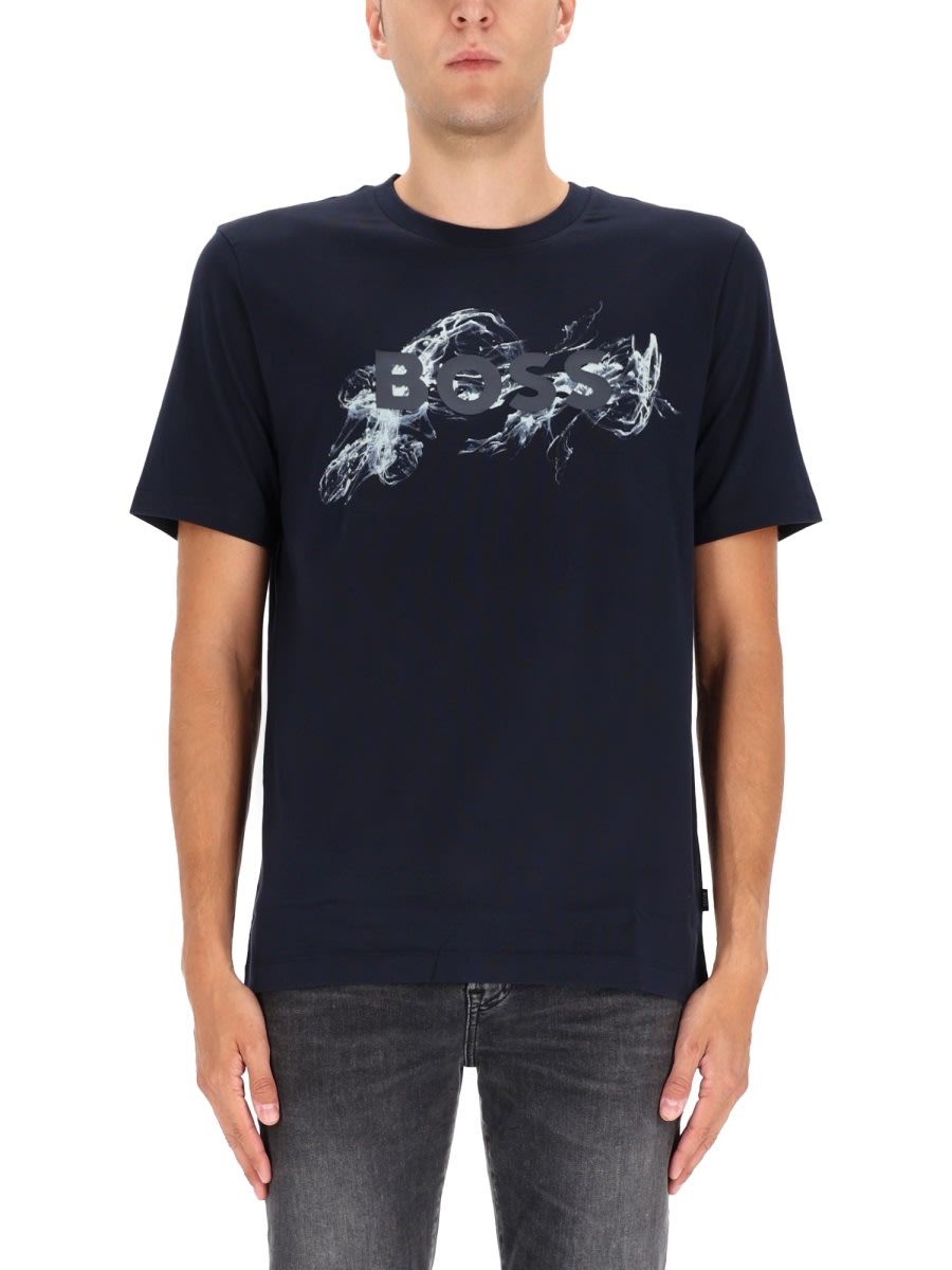Hugo Boss Thompson Embossed Logo Graphic T-shirt In Blue