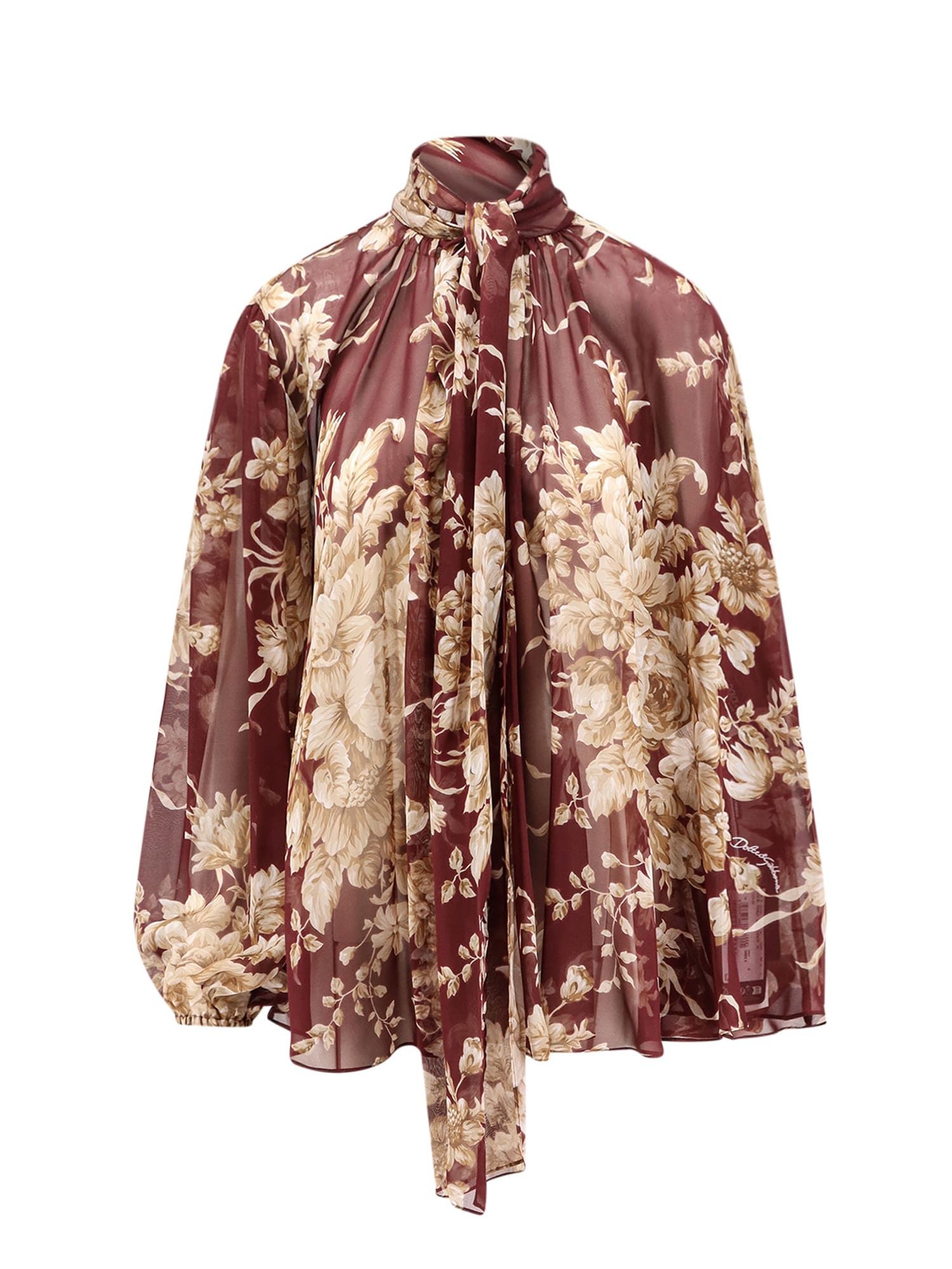 Dolce & Gabbana Chiffon Shirt With Rose Print In Multi