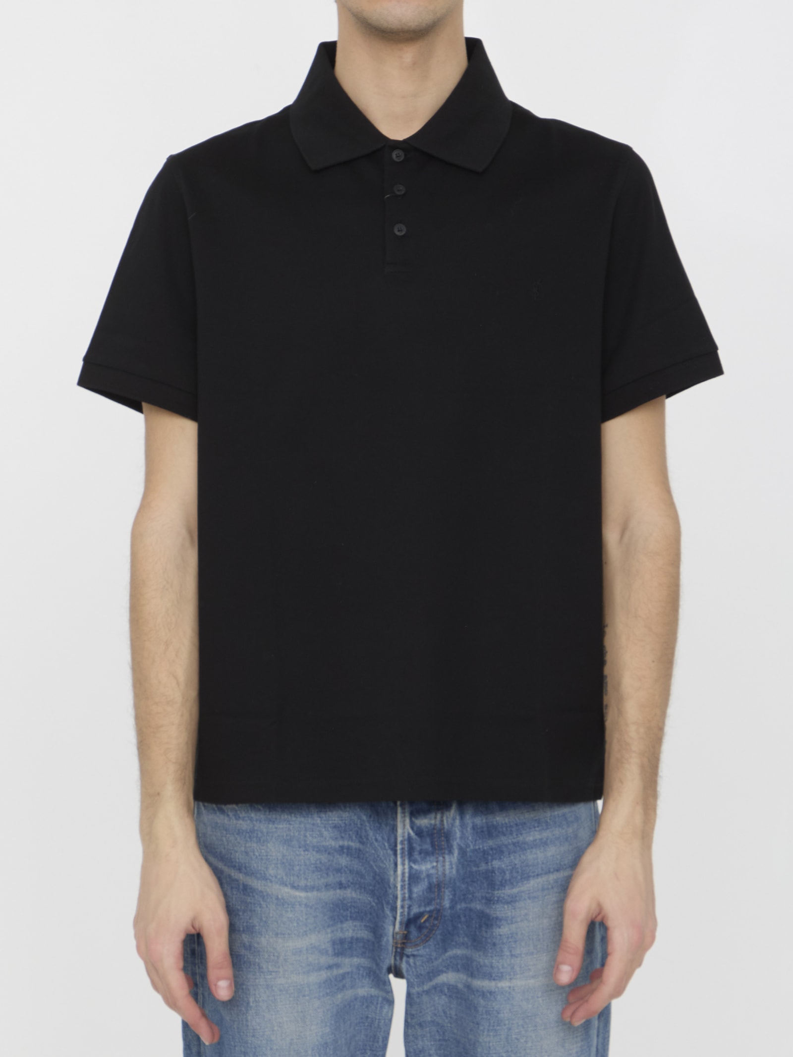 Shop Saint Laurent Monogram Polo Shirt In Black