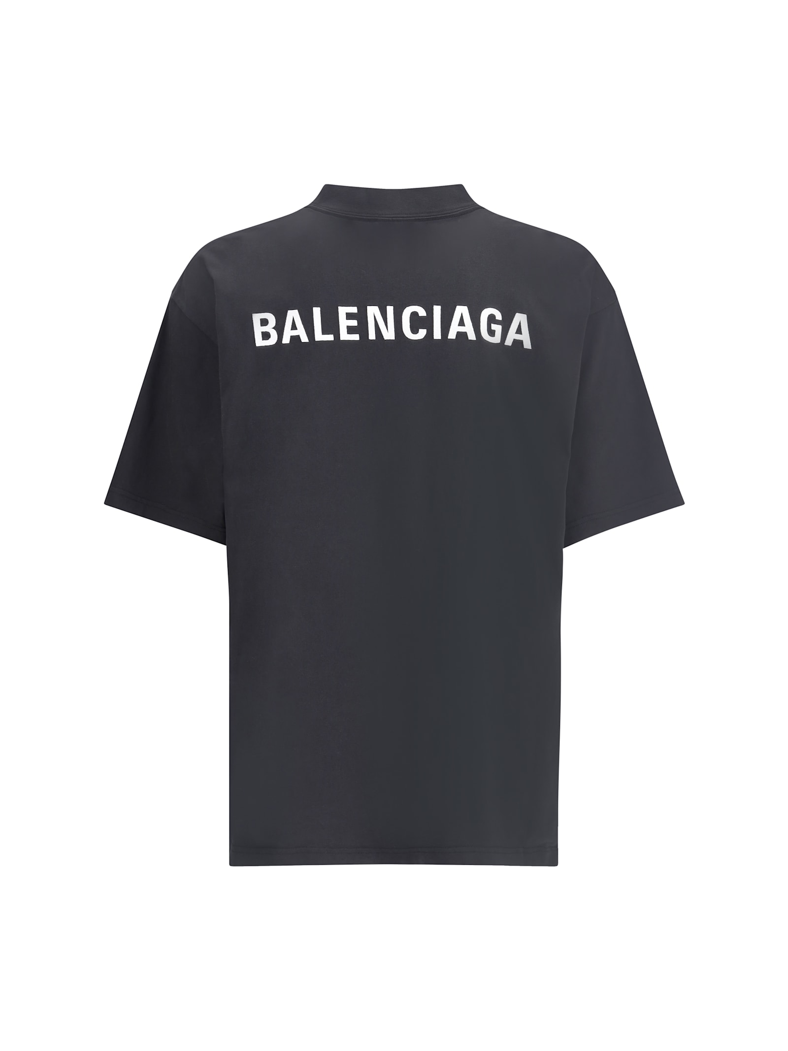 Balenciaga Men Black Crewneck T-shirt With Logo Lettering On The Front And Logo Patch On The Sleeve  In Gray