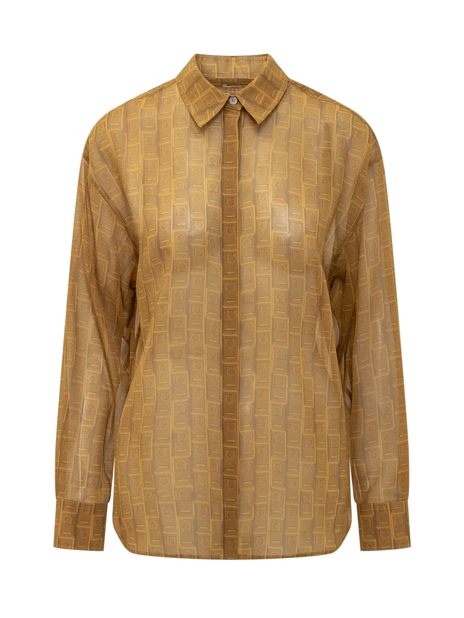 Shop Ferragamo Gancini Jacquard Semi-sheer Shirt In Ocra