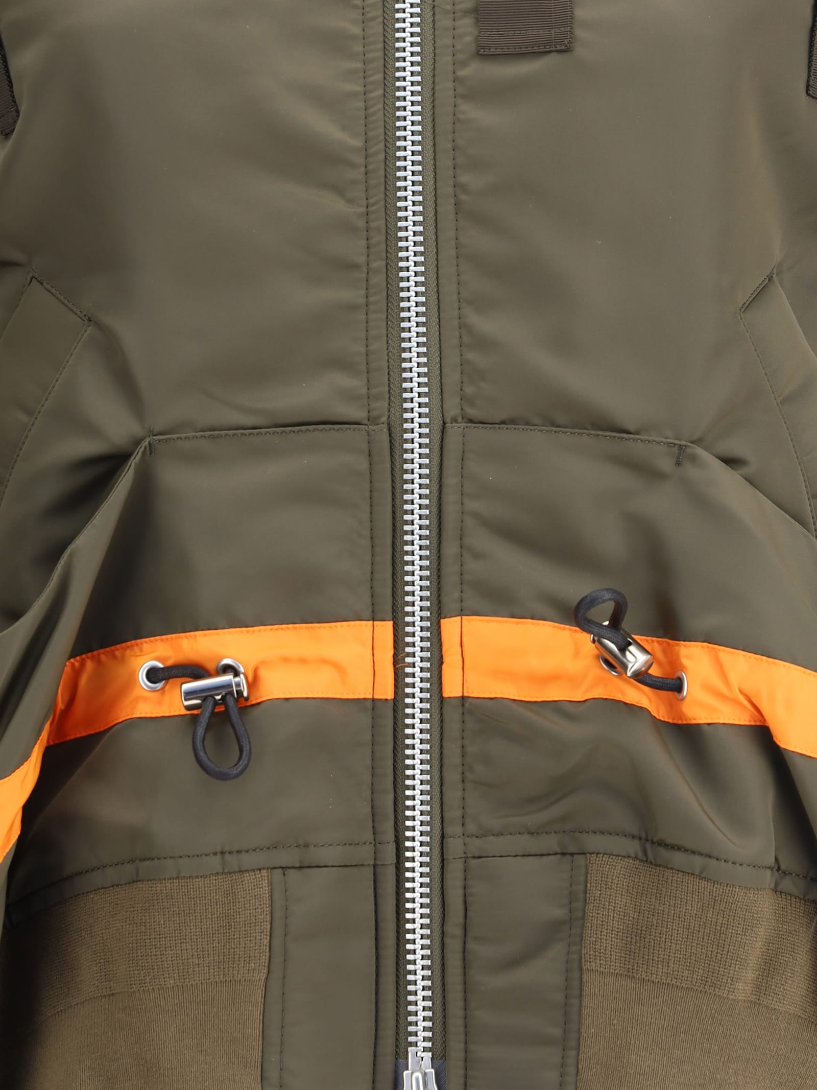 Sacai Stripe-detail Zip-up Bomber Jacket In Green