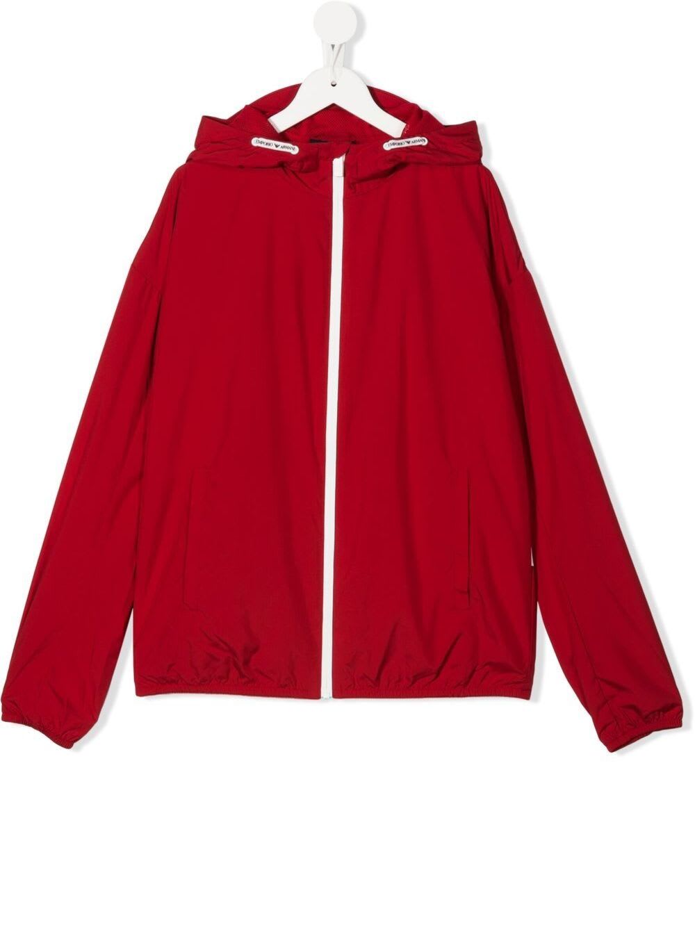 Emporio Armani Kids Boys Red Nylon Jacket With Logo Print