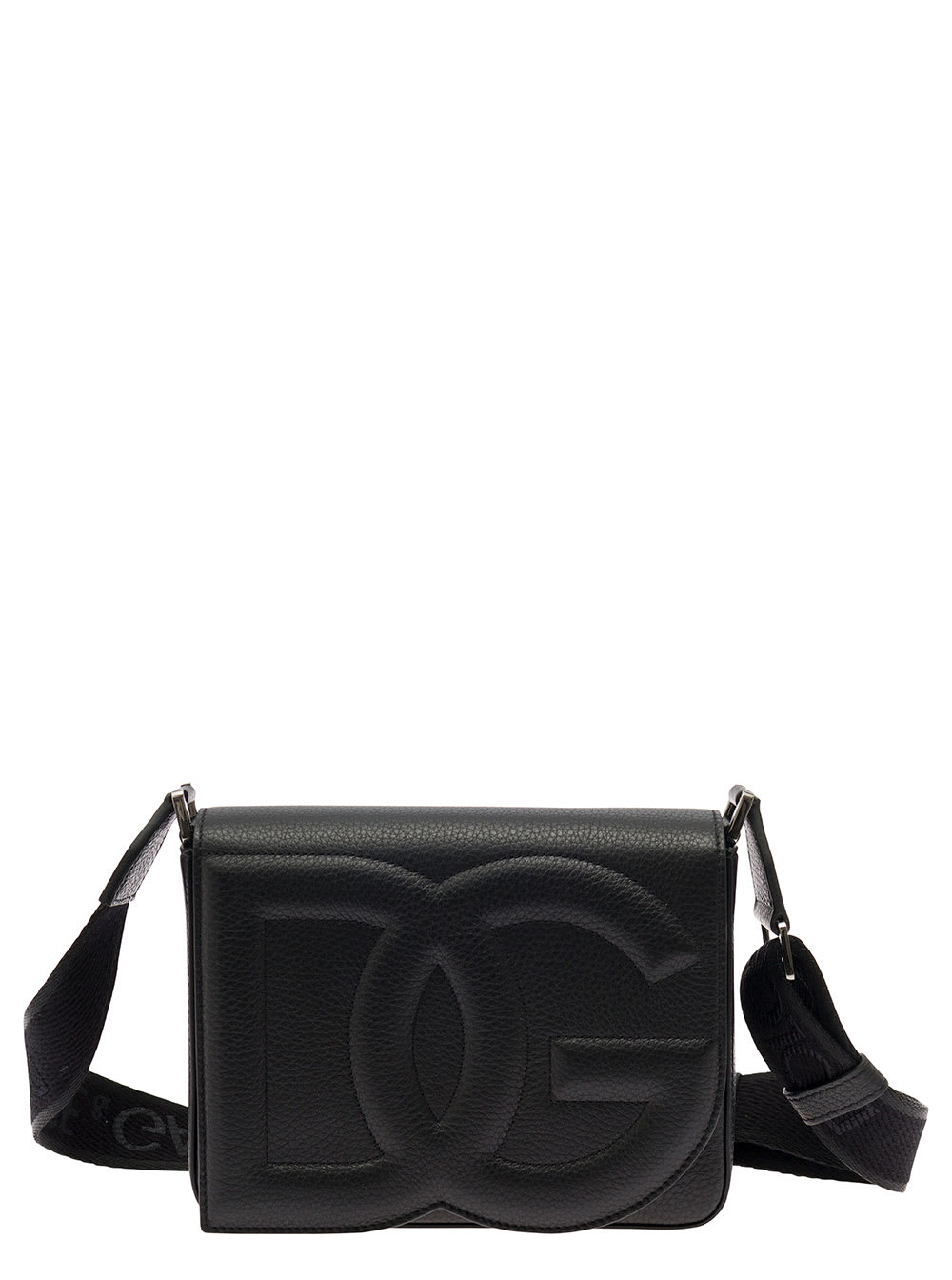 Shop Dolce & Gabbana Medium Dg Logo Black Crossbody Bag With Quilted Logo In Leather And Cotton Man