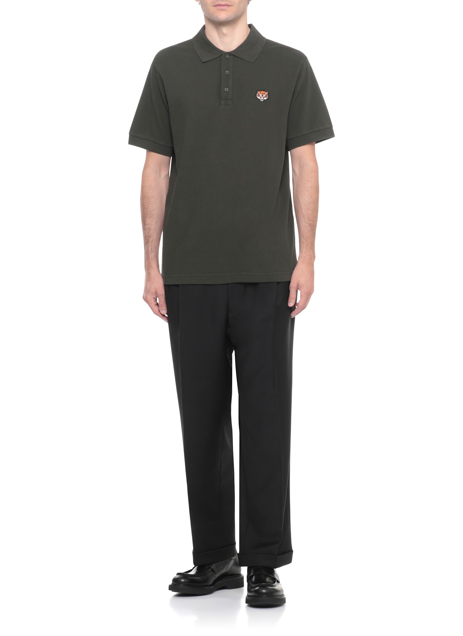 Kenzo Polo Shirt With Happy Tiger Embroidery In Green