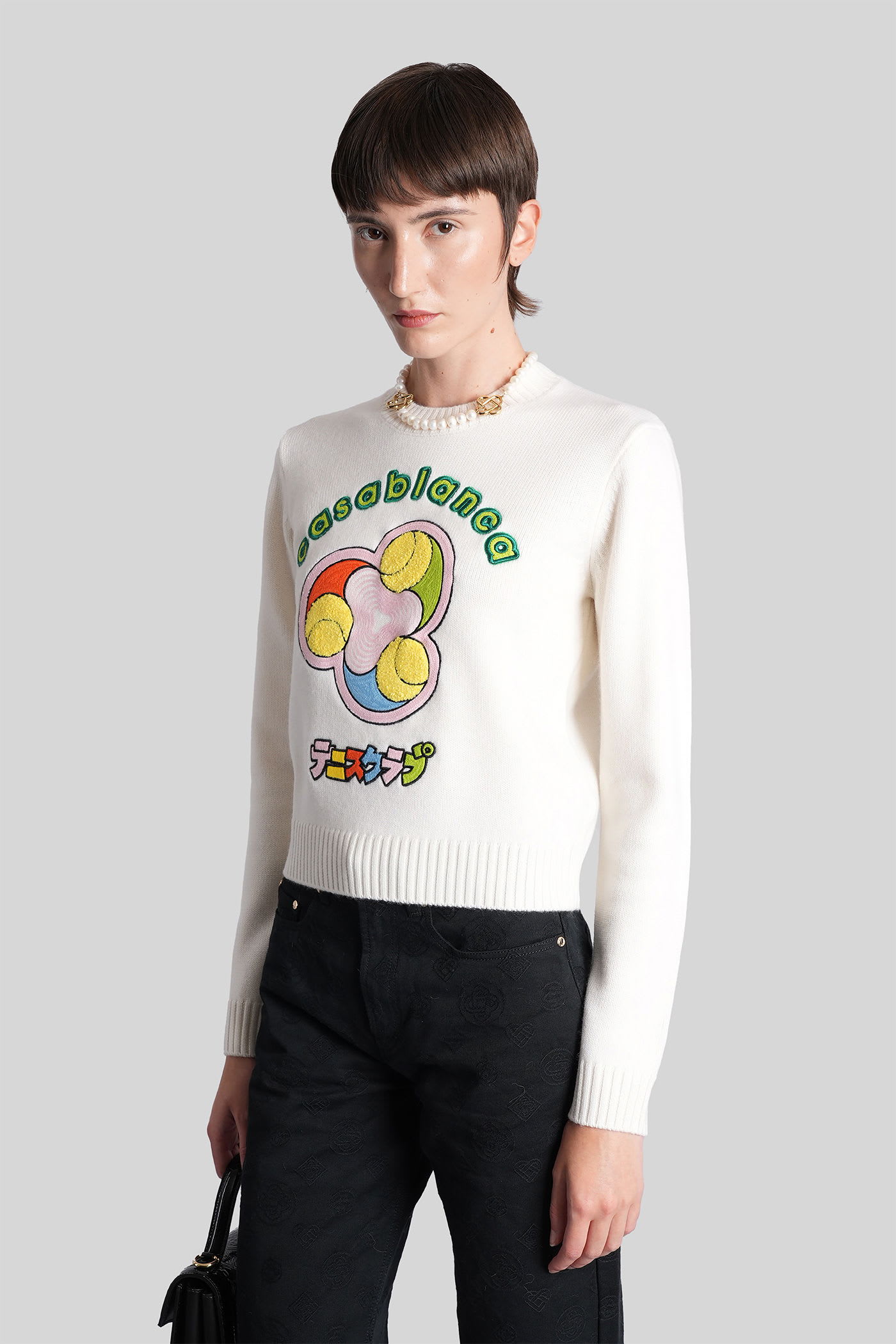 Casablanca White Sweater With Tennis Club Embroidery In White