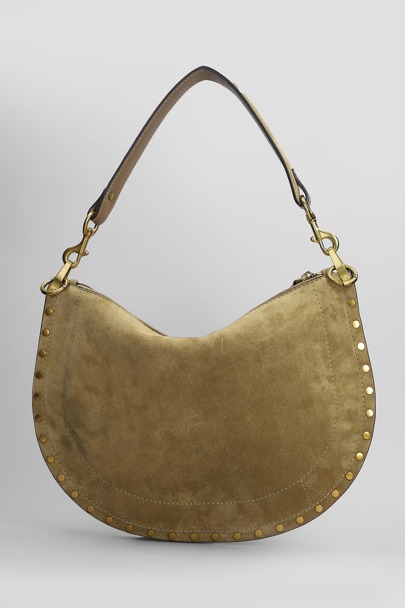 Isabel Marant Oskan Soft Zip Shoulder Bag In Taupe Suede In Taupe