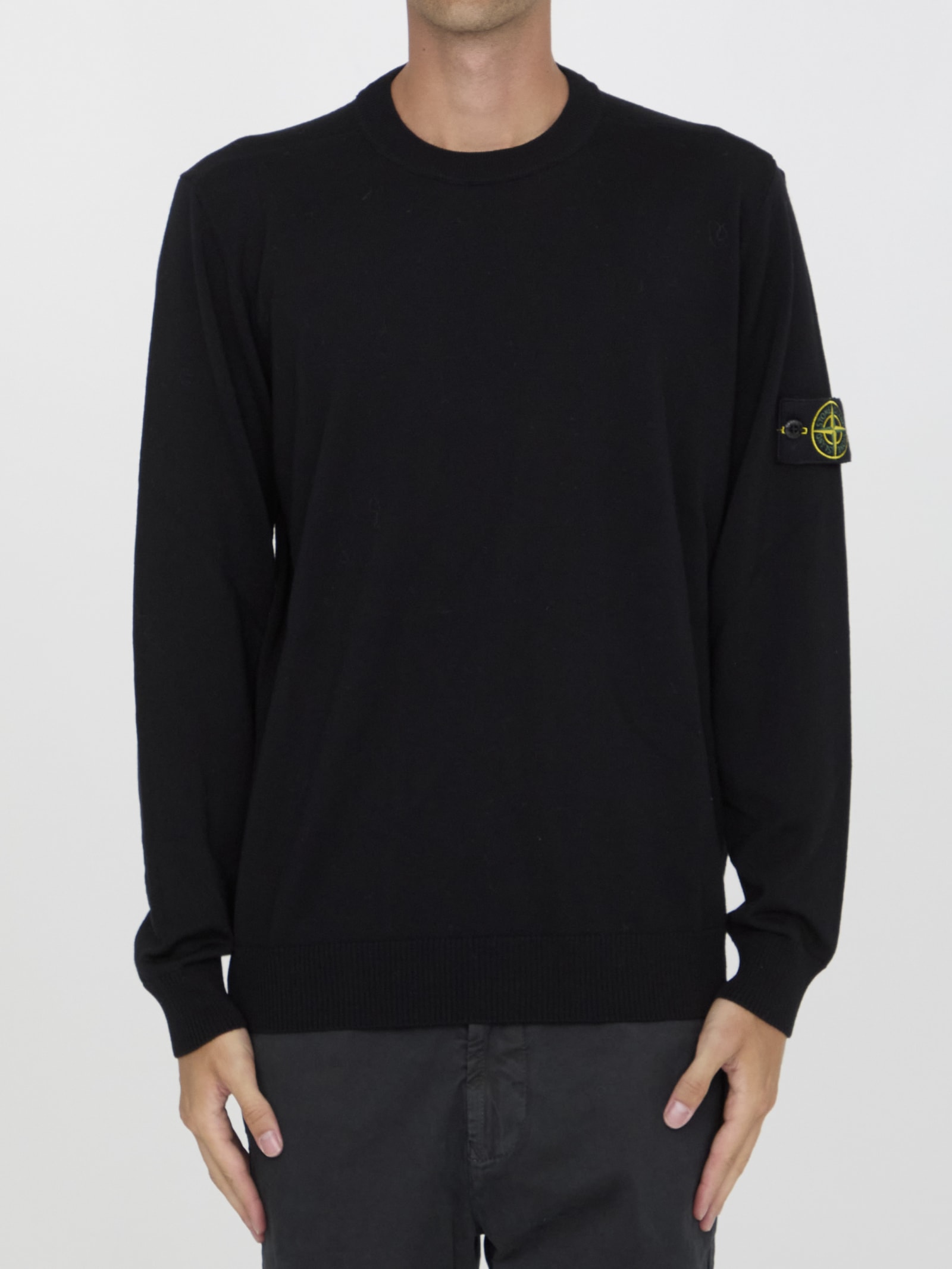 Shop Stone Island Wool Jumper In Black