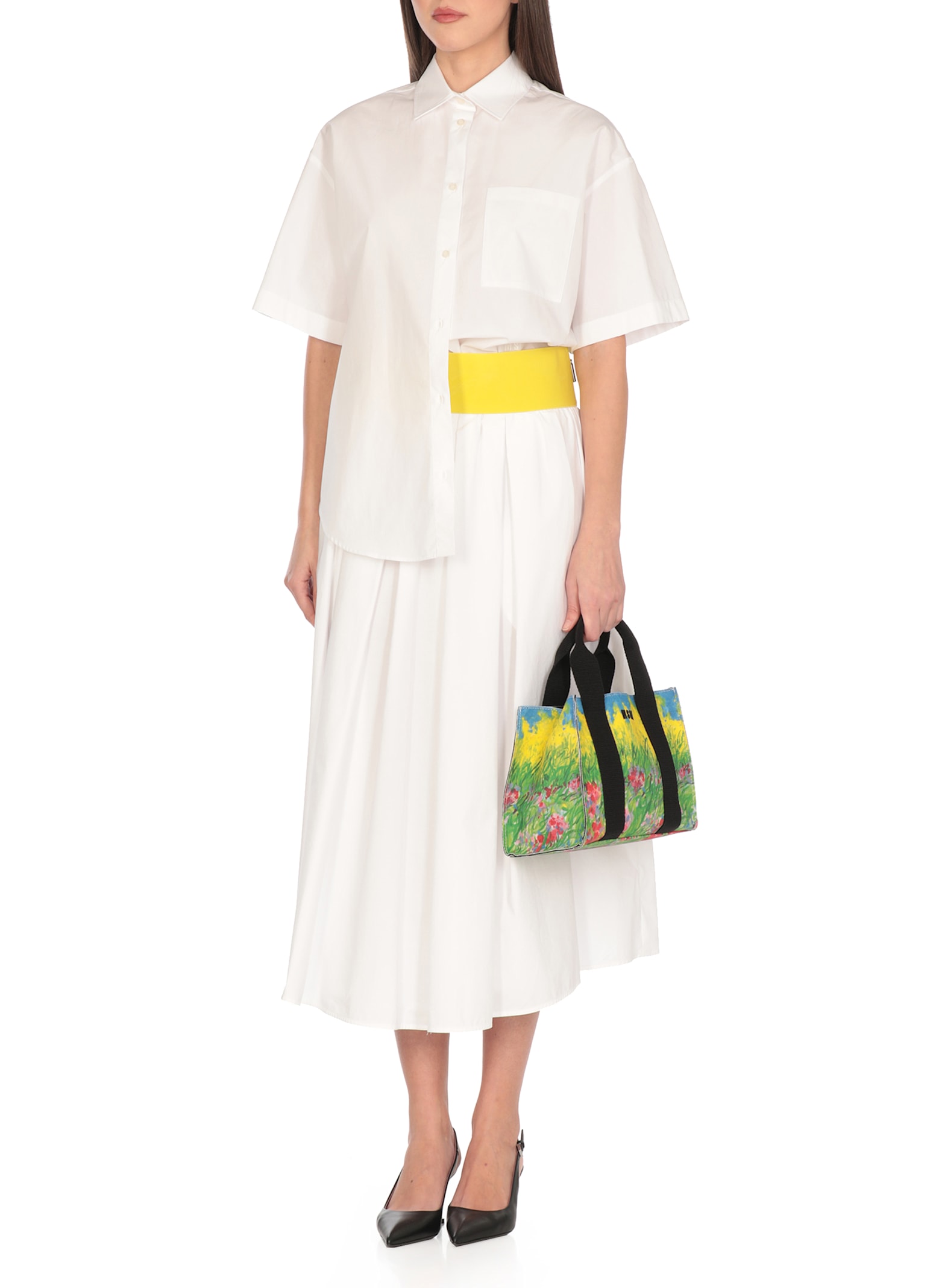 Msgm White Skirt With Contrasting Waist And Pleated Details In Fabric Woman