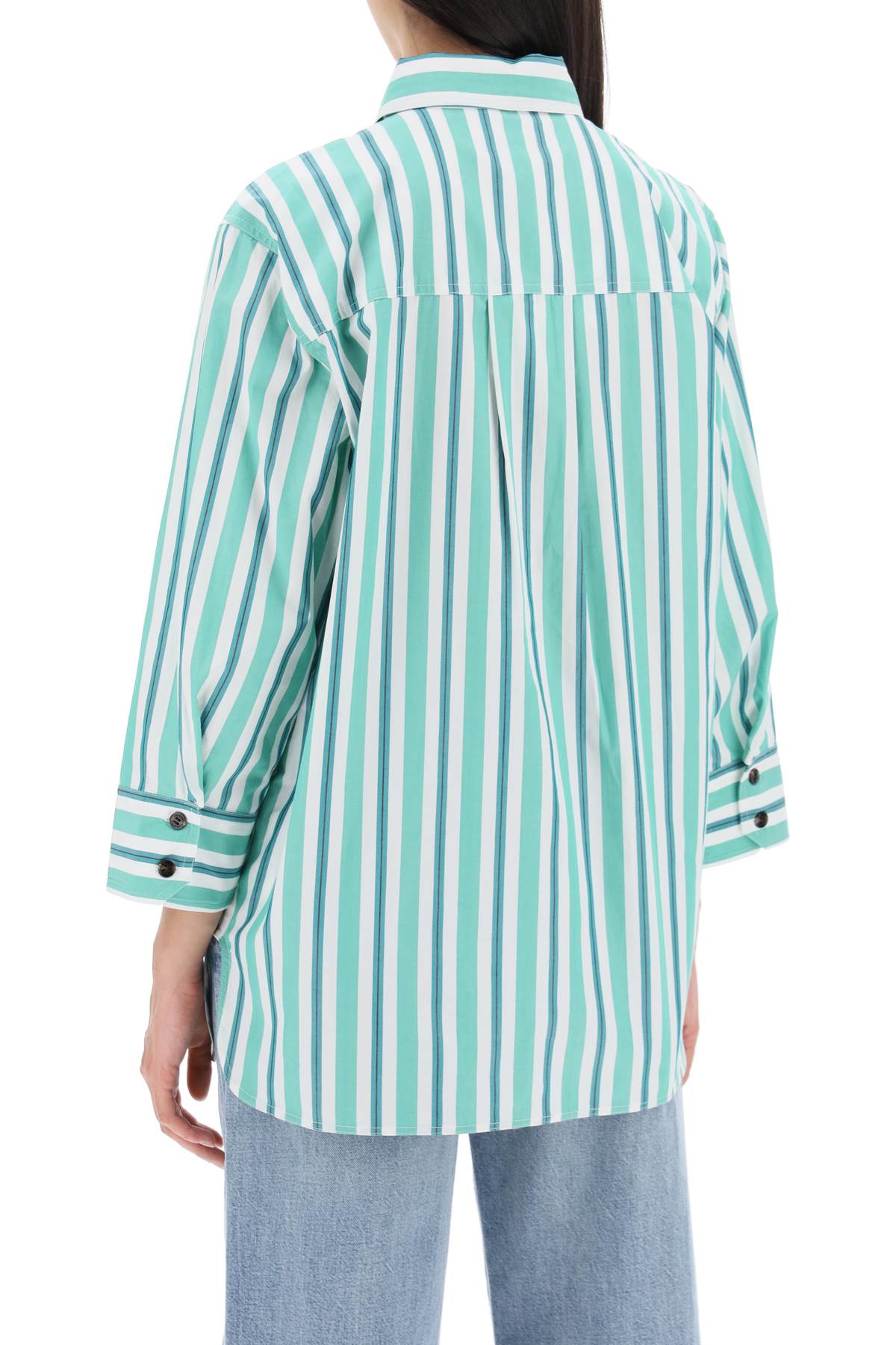 Shop Ganni Oversized Striped Poplin Shirt In Creme De Menthe (white)