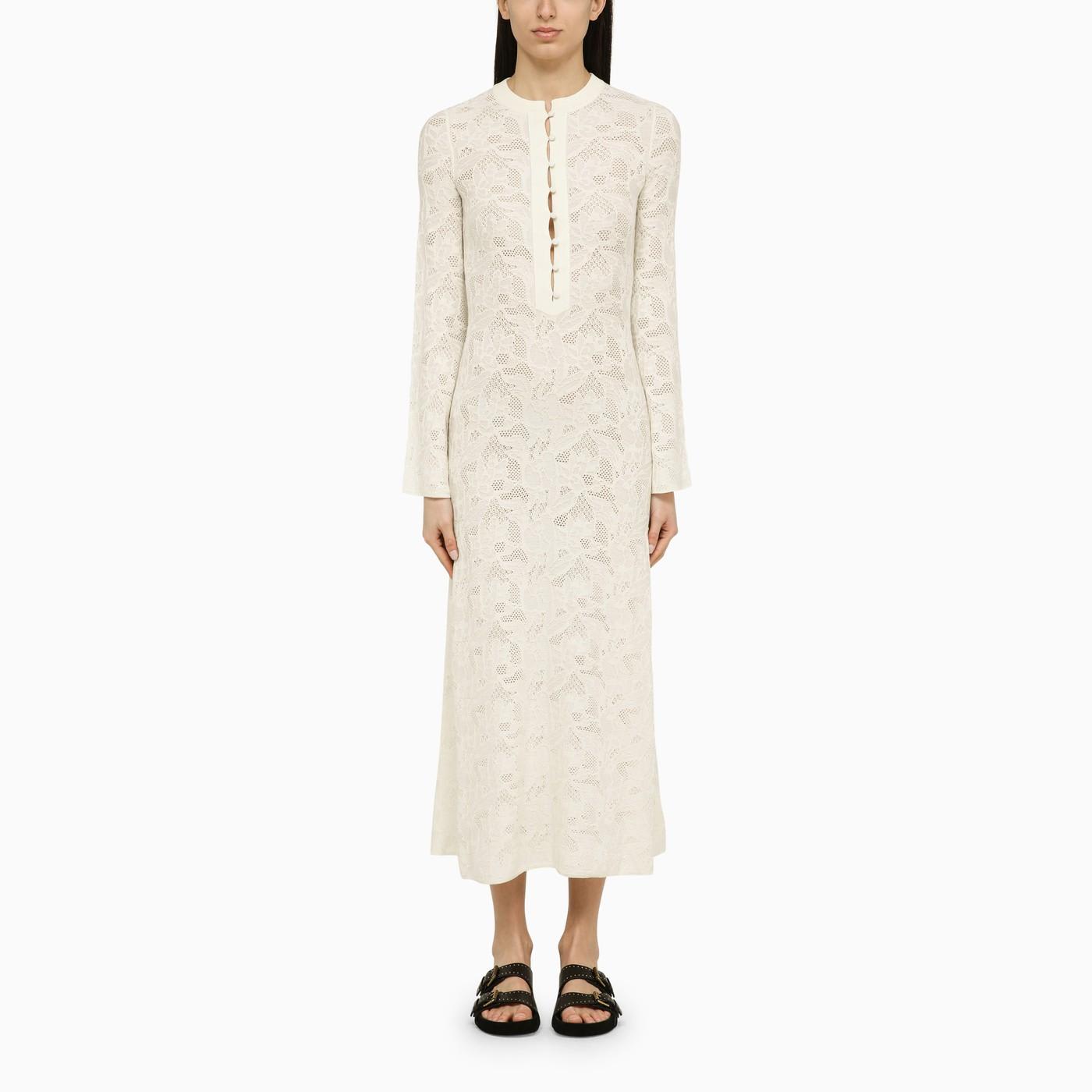 Shop Chloé White Wool And Silk Dress With Embroidery In Iconic Milk