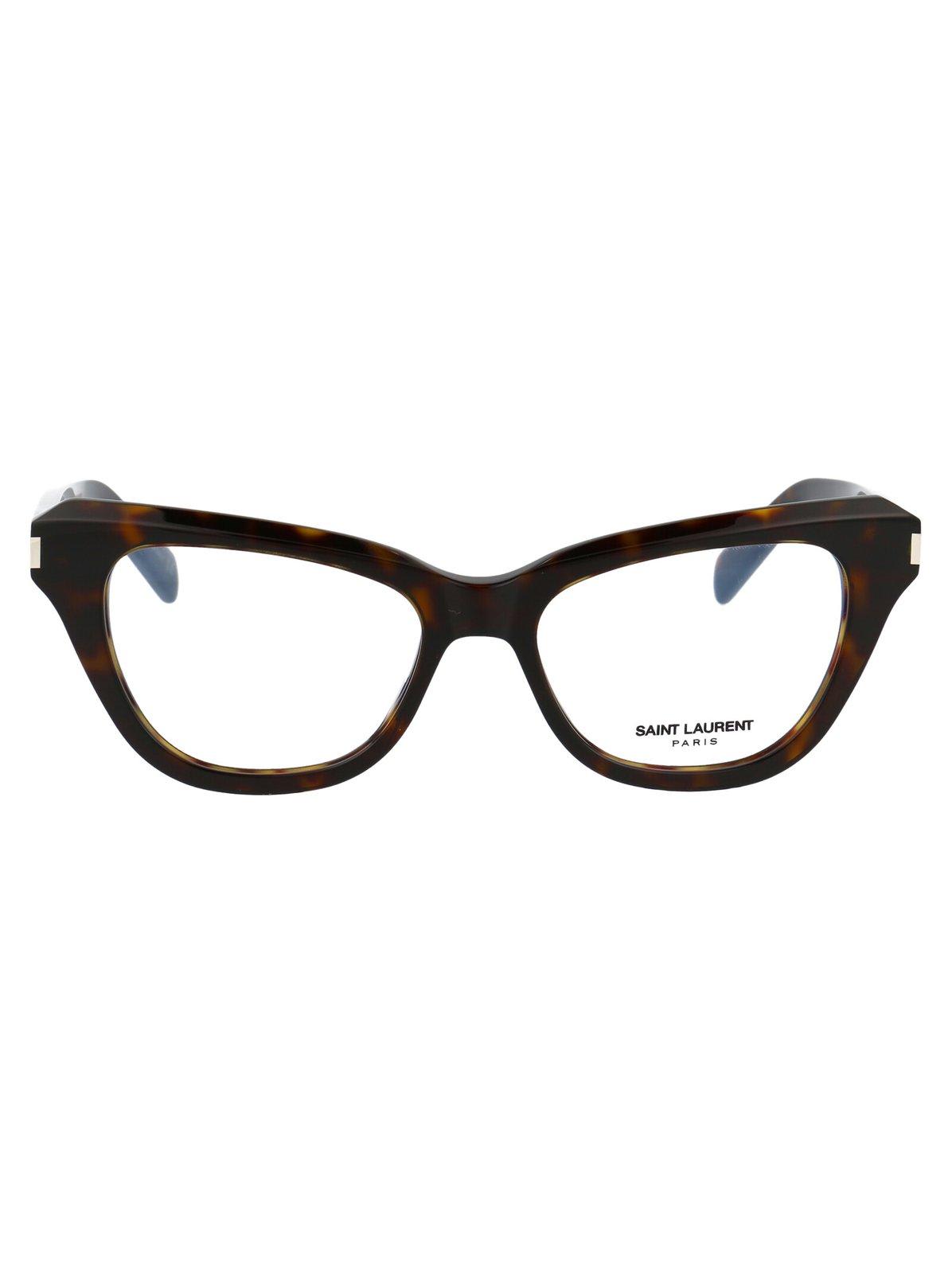 Shop Saint Laurent Cat-eye Frame Glasses In 002 Havana Havana Transpa