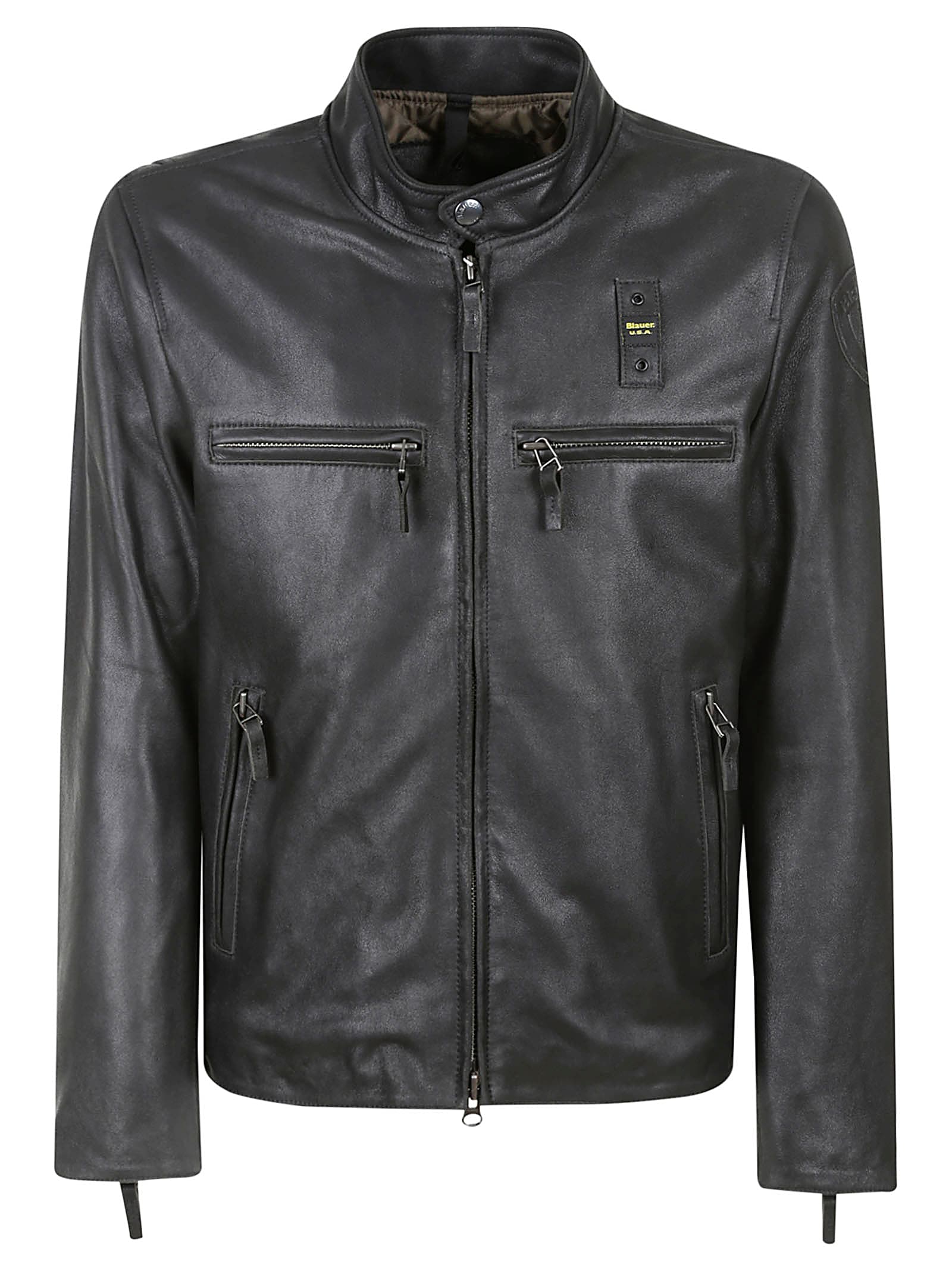 Band Collar Zipped Biker Jacket