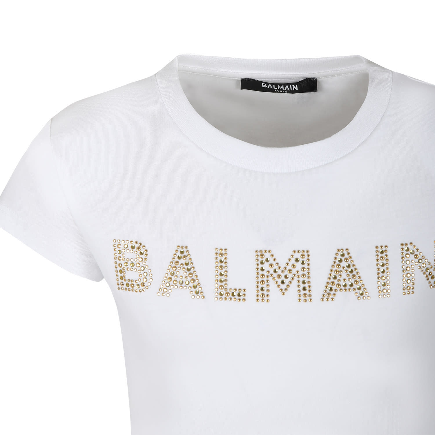 Shop Balmain White T-shirt For Girl With Logo And Strass