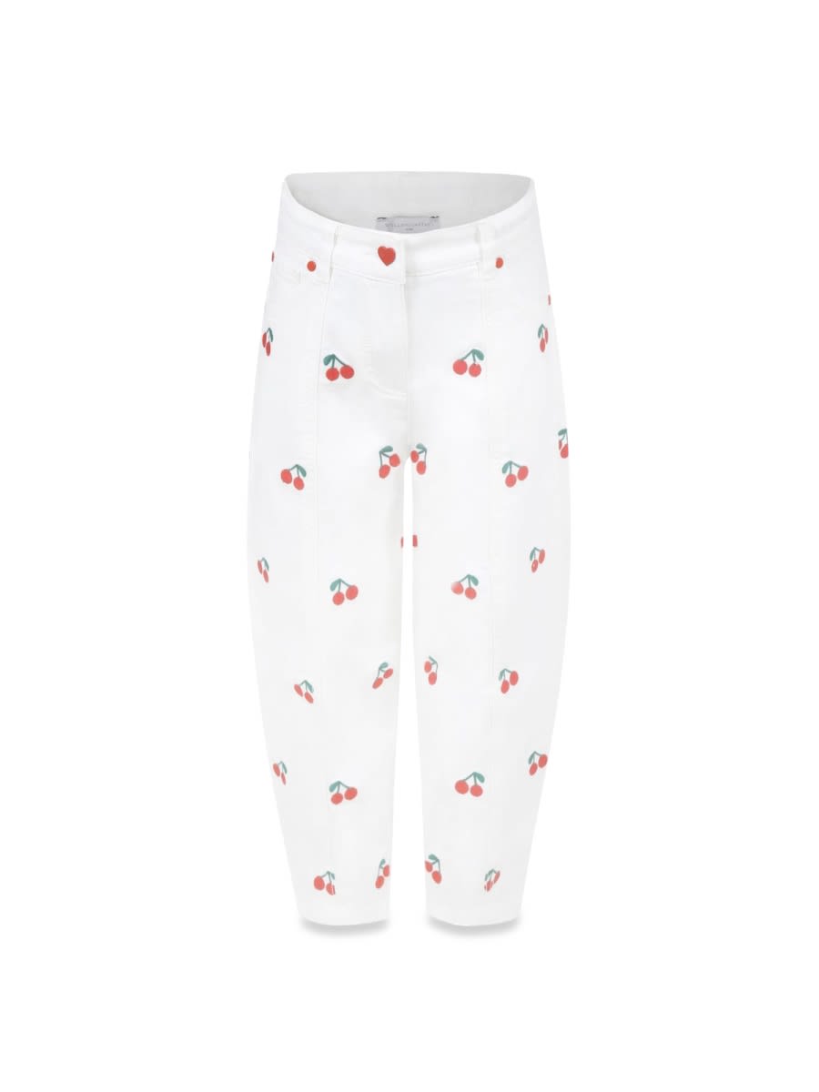 Stella Mccartney White Jeans For Girl With Cherries In Multicolour