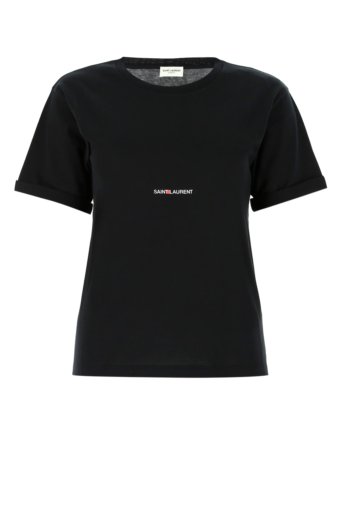 Saint Laurent Black Cotton T-shirt In Burgundy