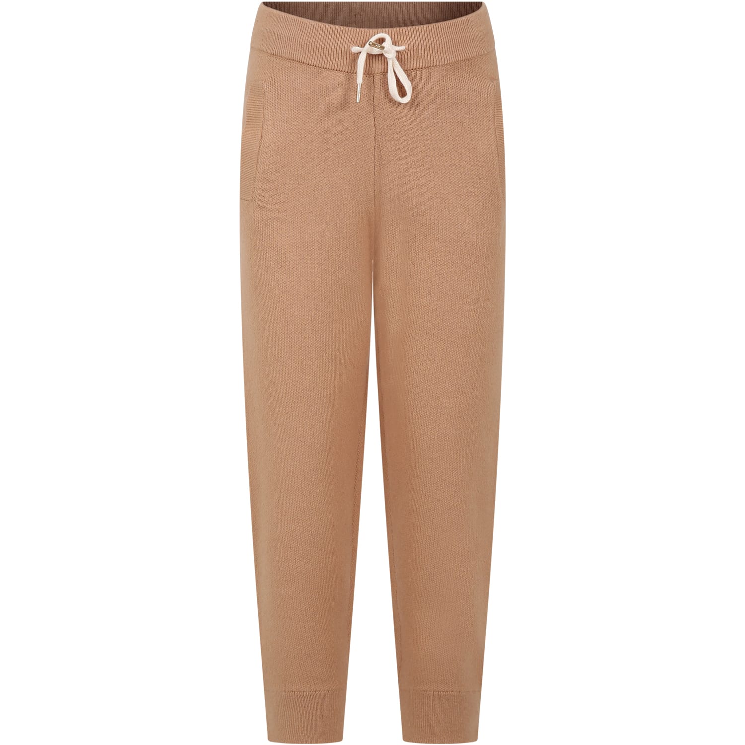Shop Chloé Beige Trousers For Girl With Logo In Petit Buerre