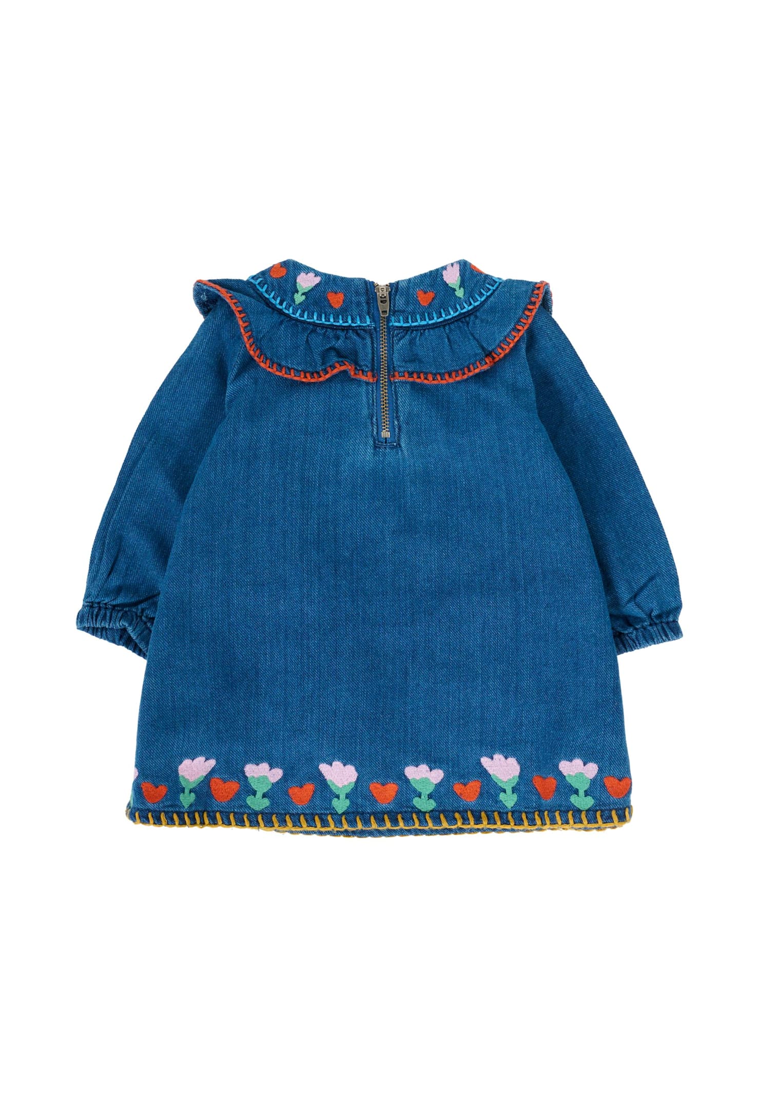 Stella Mccartney Blue Dress For Baby Girl With Flowers In Blue