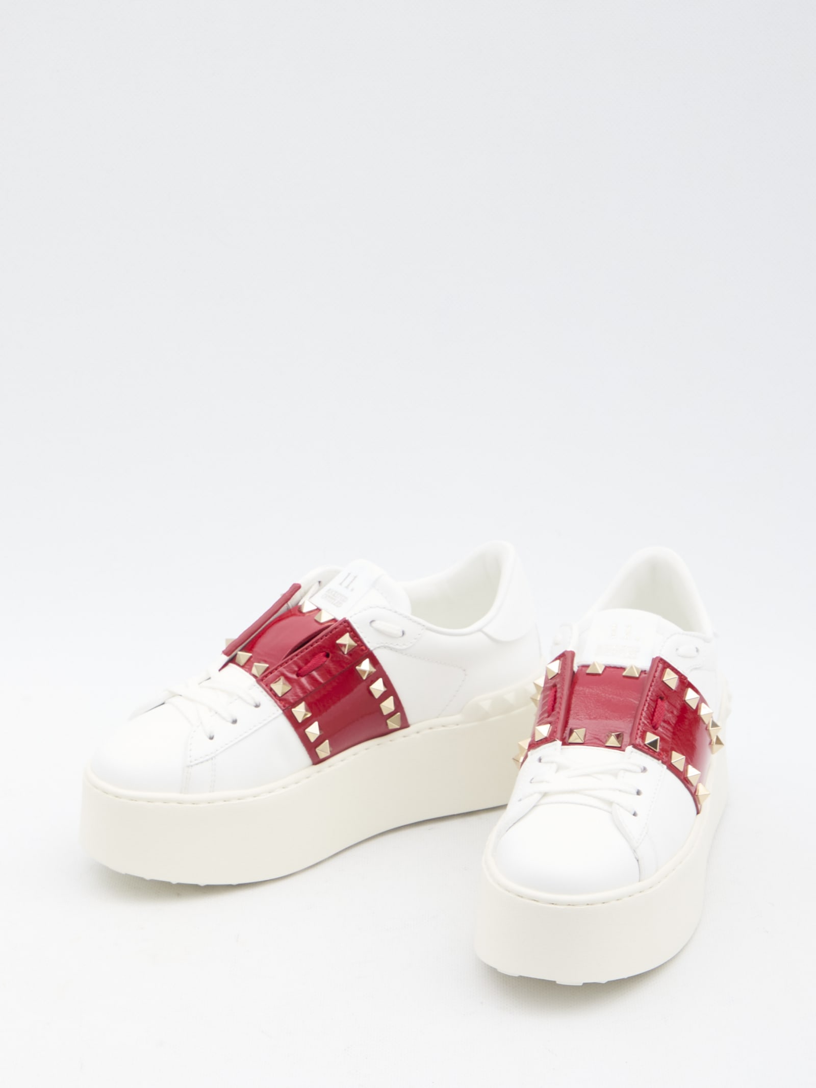 Shop Valentino Flatform Rockstud Untitled Sneakers In White