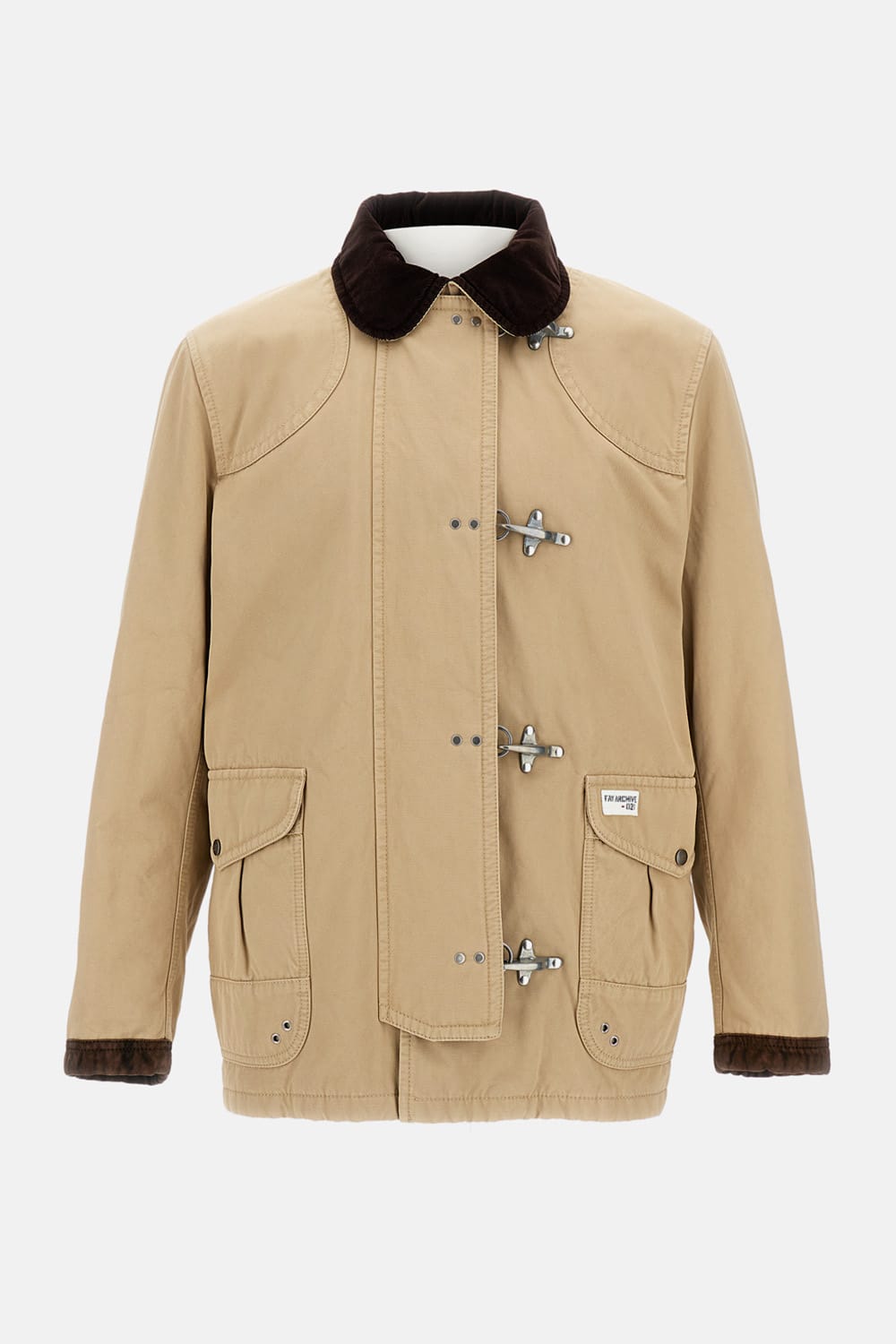 Fay Canvas Jacket With Button Accents And Front Pockets In Brown