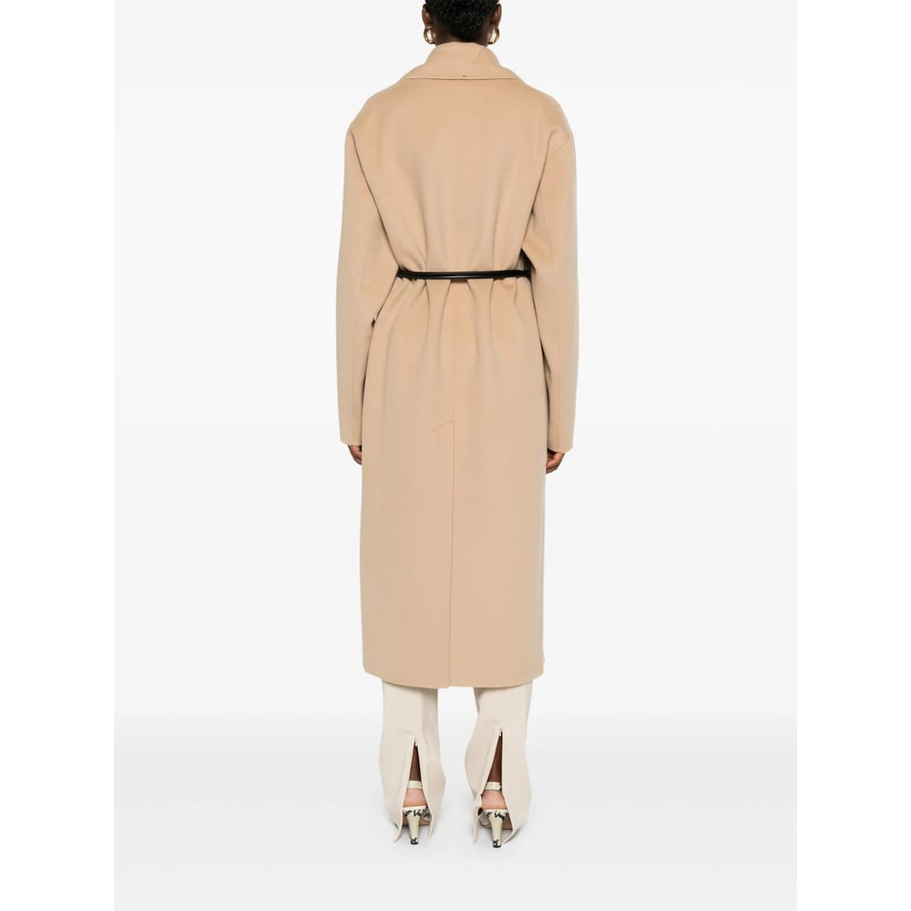 Sportmax Long Coat With Belted Waist And Pockets In Brown