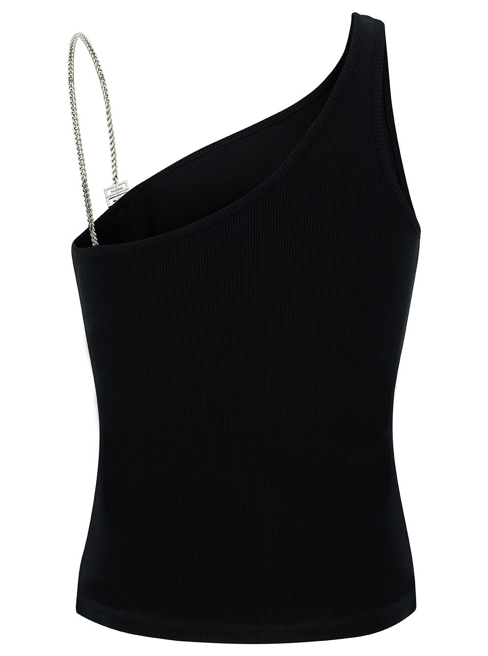 Shop Givenchy Black One-shoulder Top With 4g Chain In Stretch Cotton Woman