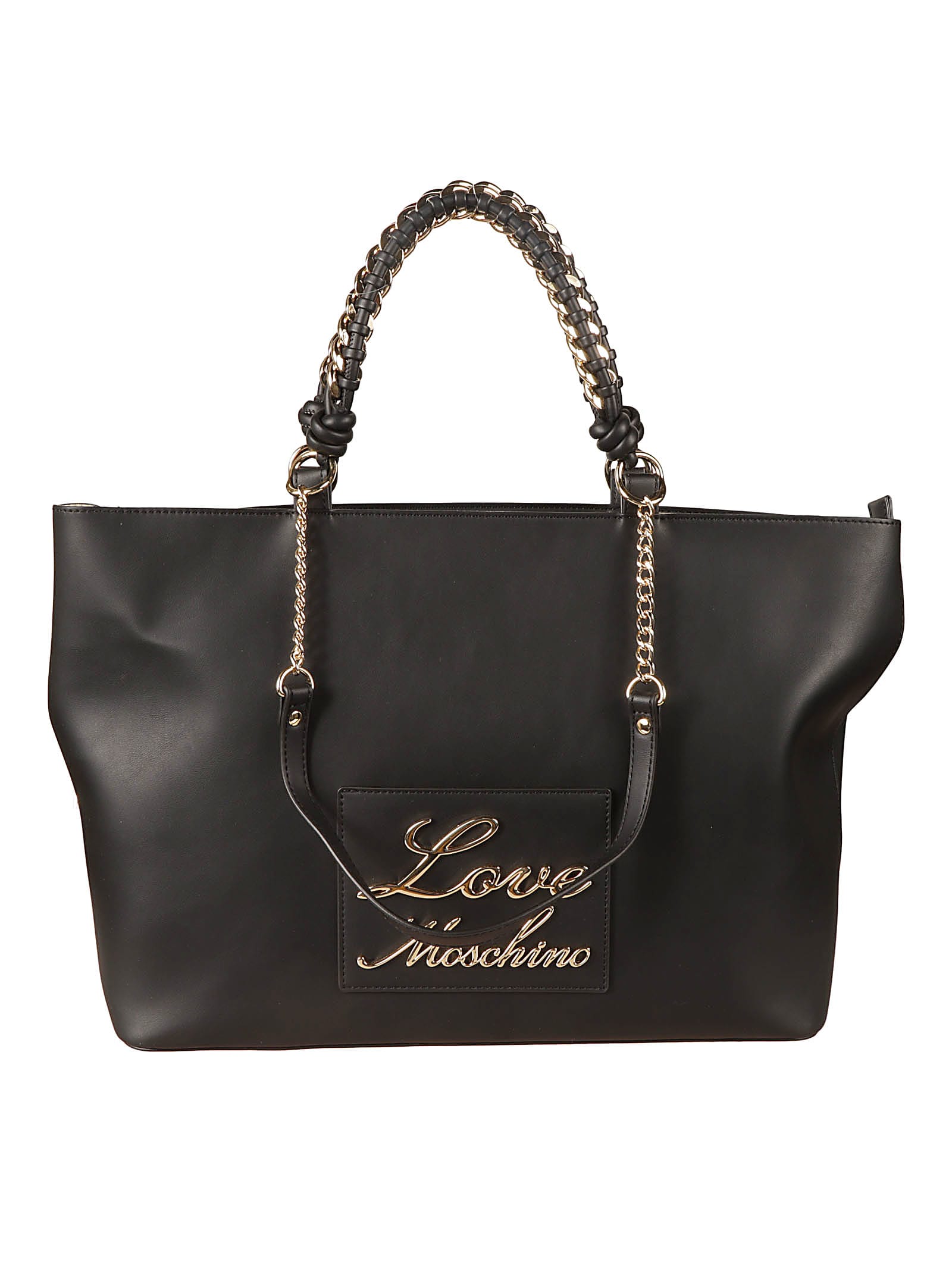 Shop Love Moschino Signature Logo Detail Chain Embellished Tote In Black