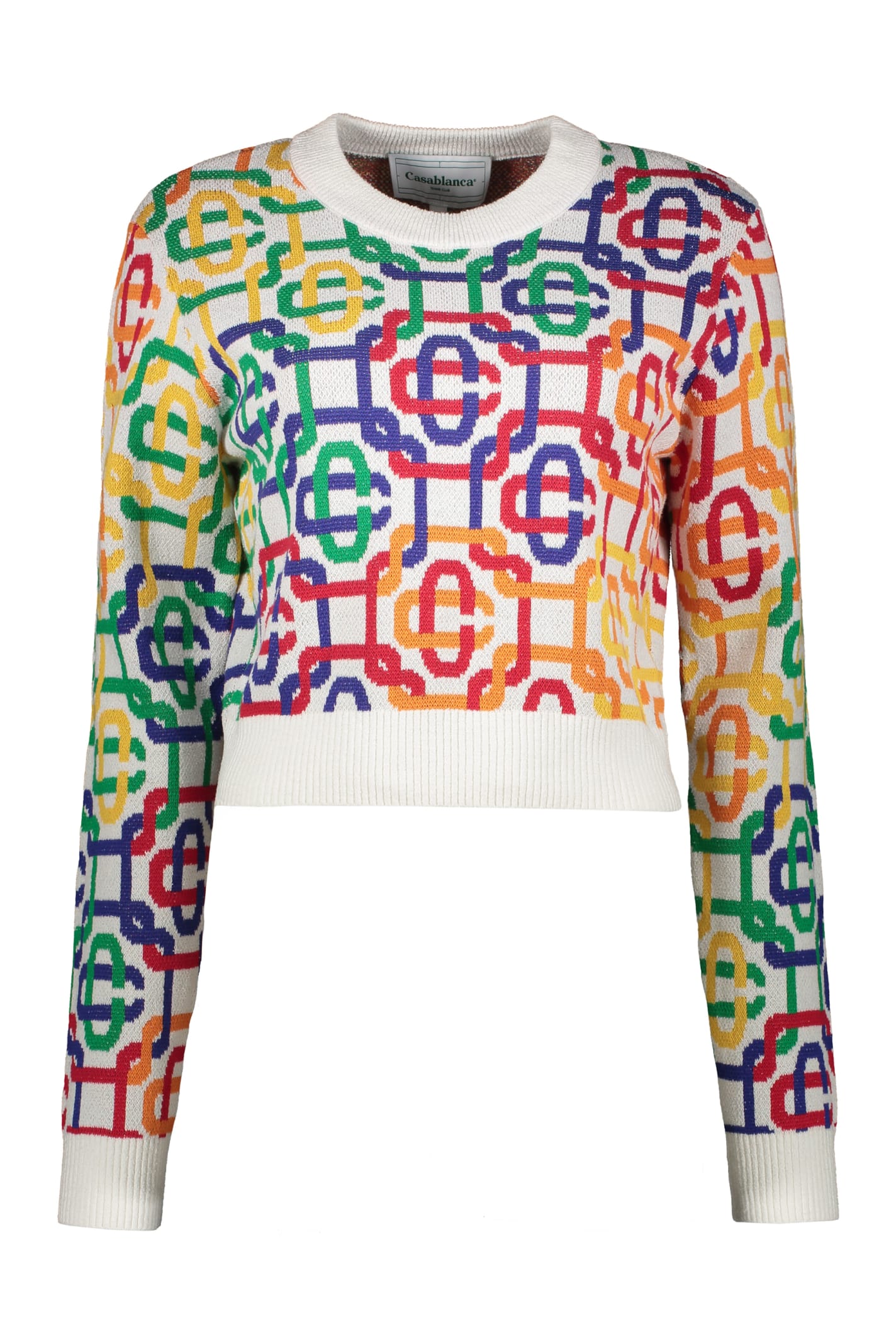 Shop Casablanca Cotton Blend Crew-neck Sweater In Multicolor