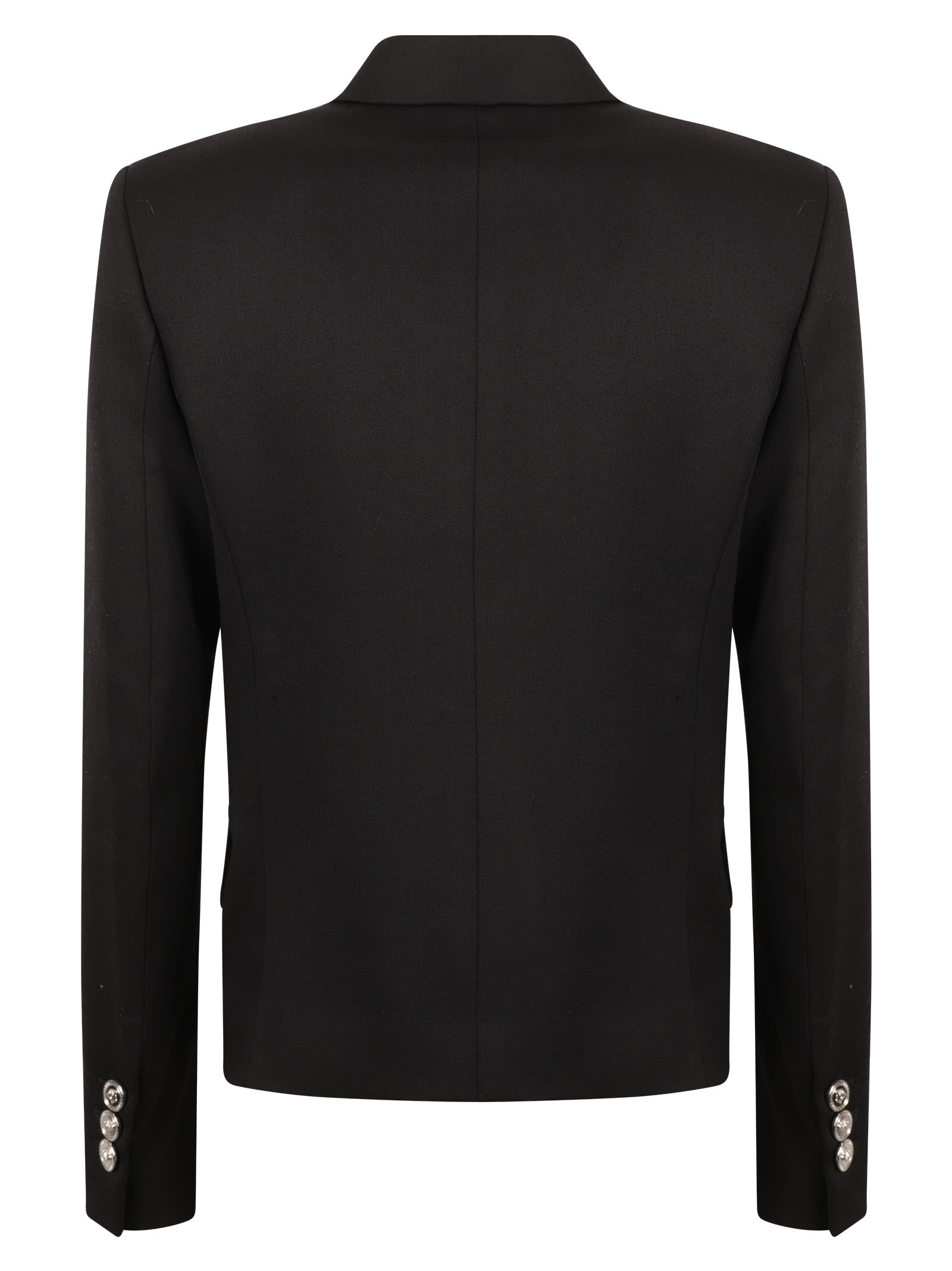 Versace Double-breasted Cropped Blazer In Black