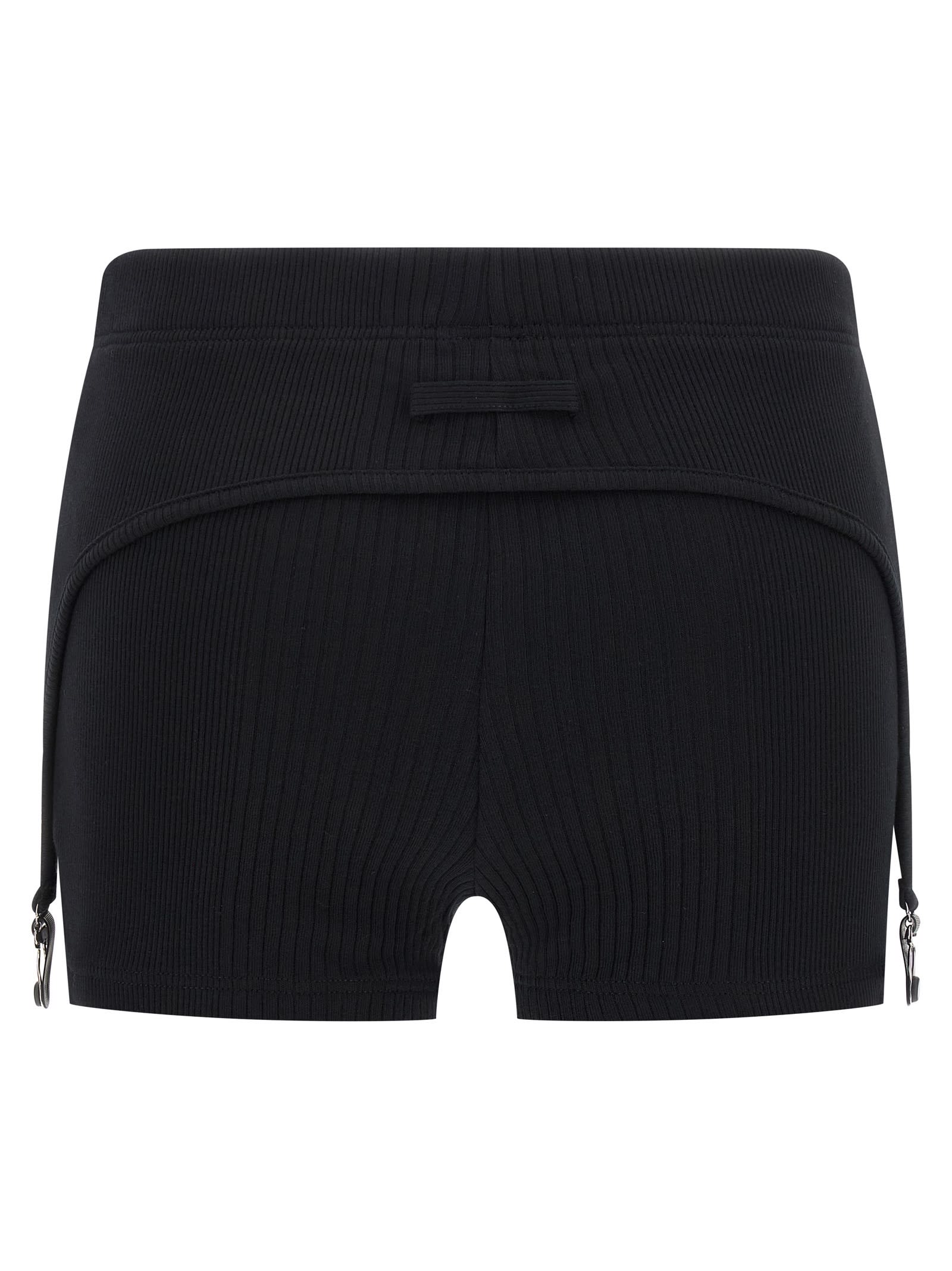 Jean Paul Gaultier Cotton Ribbed Mini Short With Lingerie Garter Clothing In Black