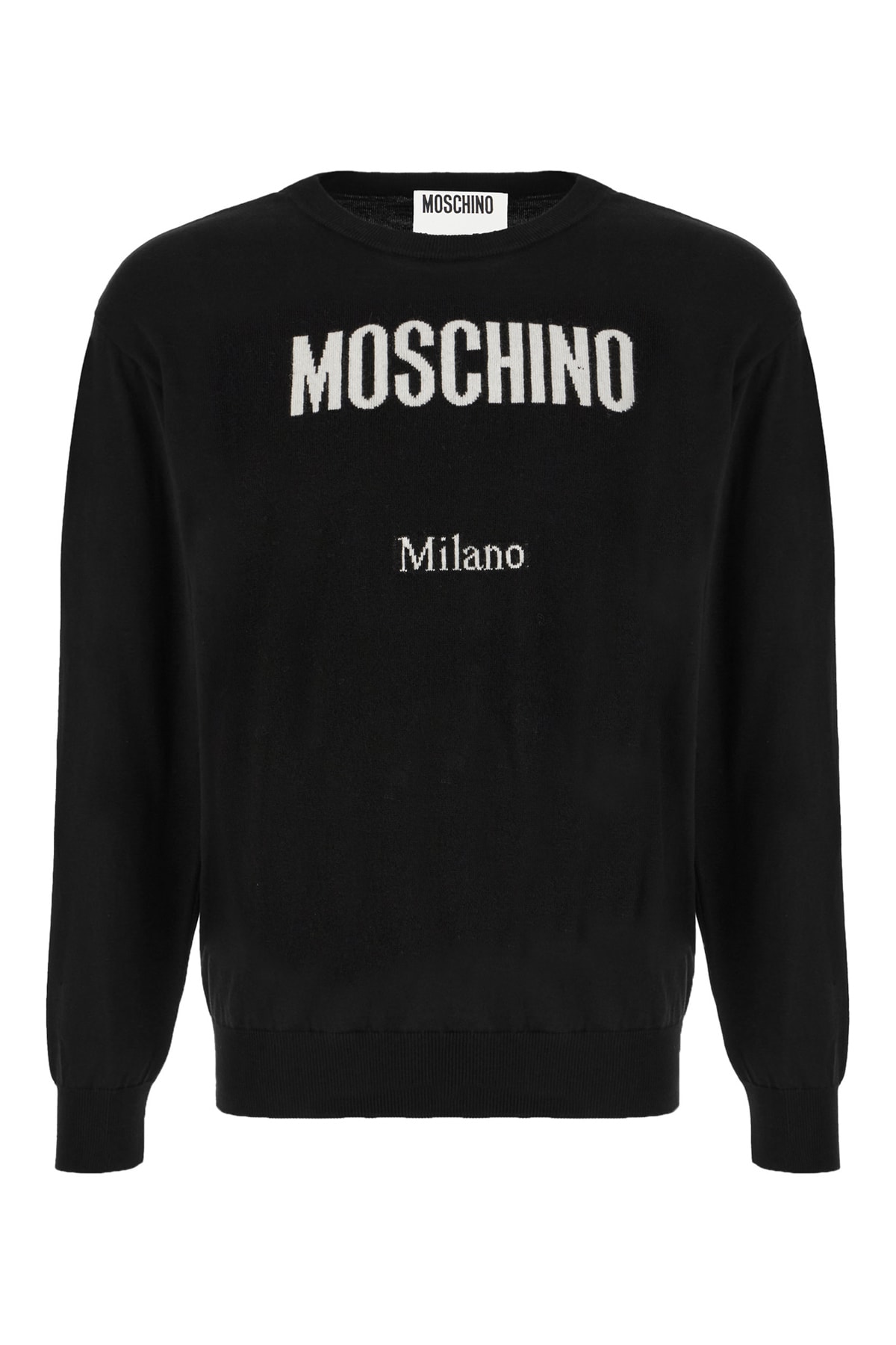 Moschino Crewneck Sweater With Logo In Wool Blend In Black