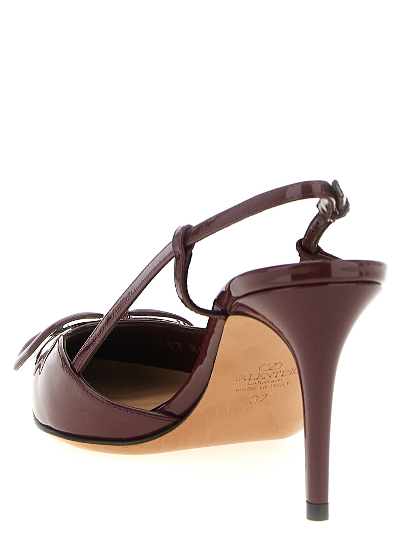 Valentino Patent Leather Slingback Pumps With Stiletto Heel In Brown