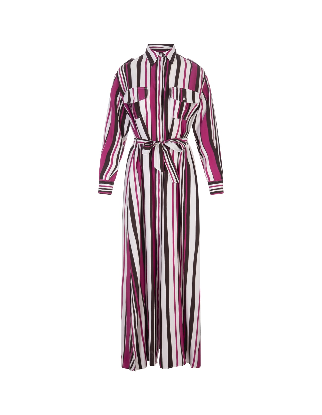 Kiton Striped Shirt Dress With Belted Waist In Red