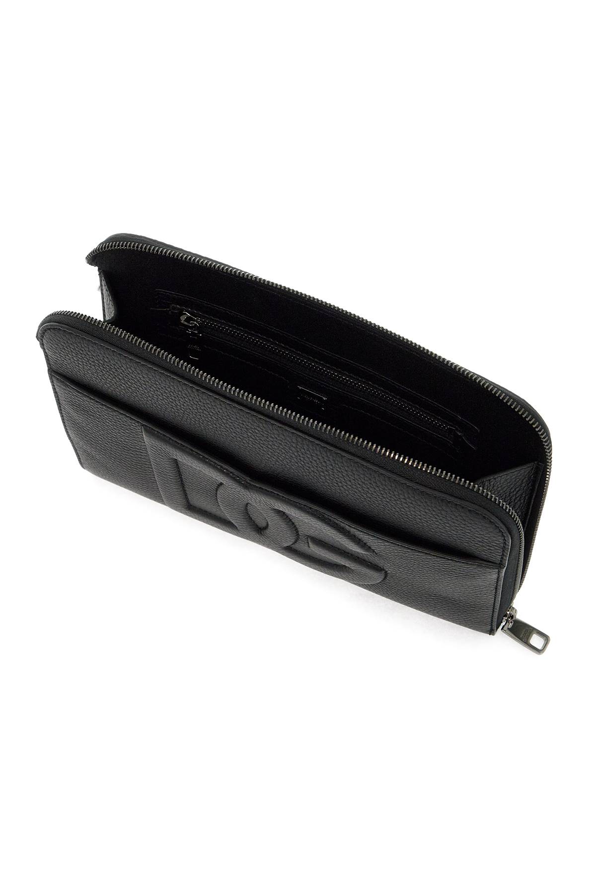 Shop Dolce & Gabbana Embossed Leather Media Pouch In Nero (black)