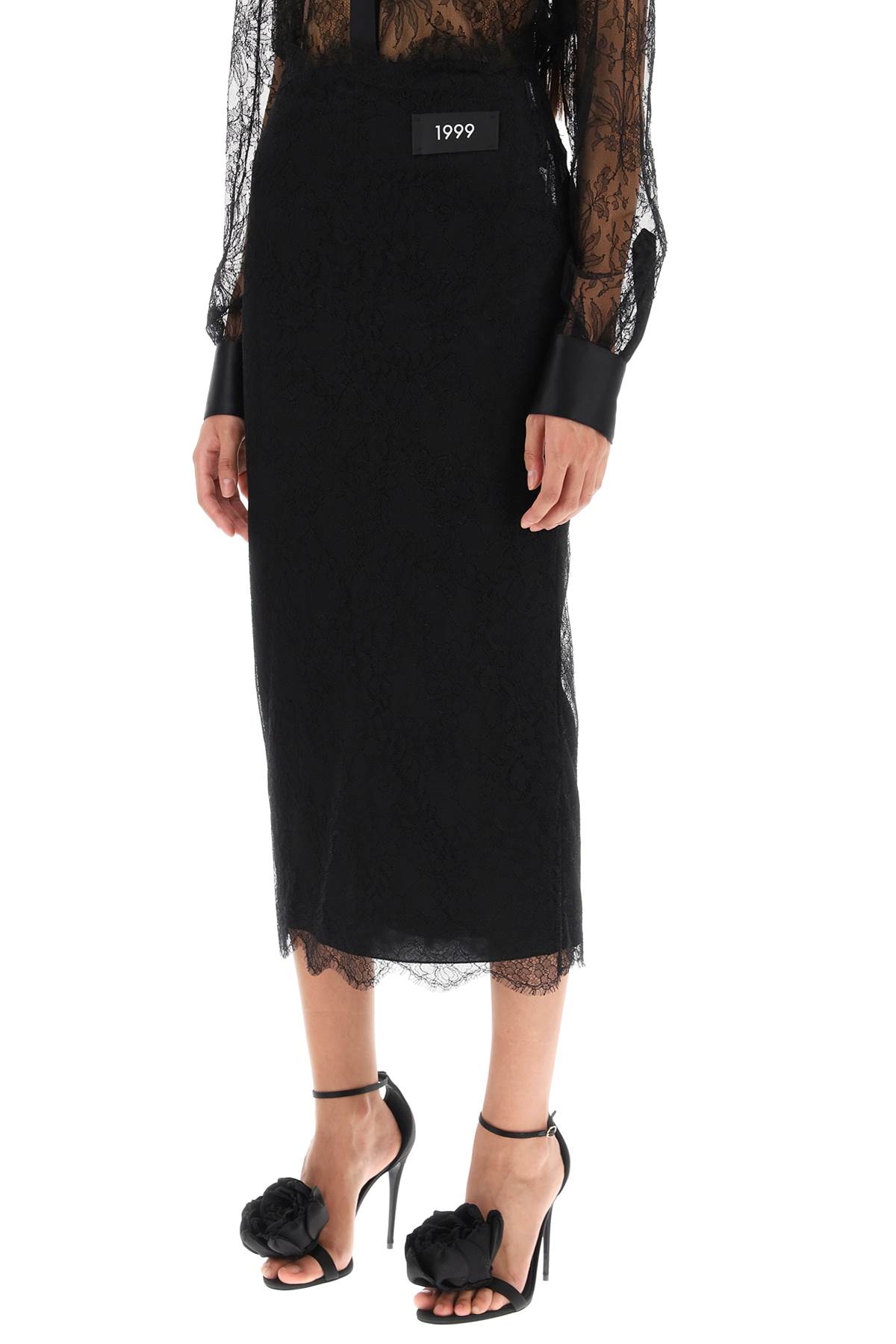 Shop Dolce & Gabbana Chantilly Lace Midi Skirt In Nero (black)