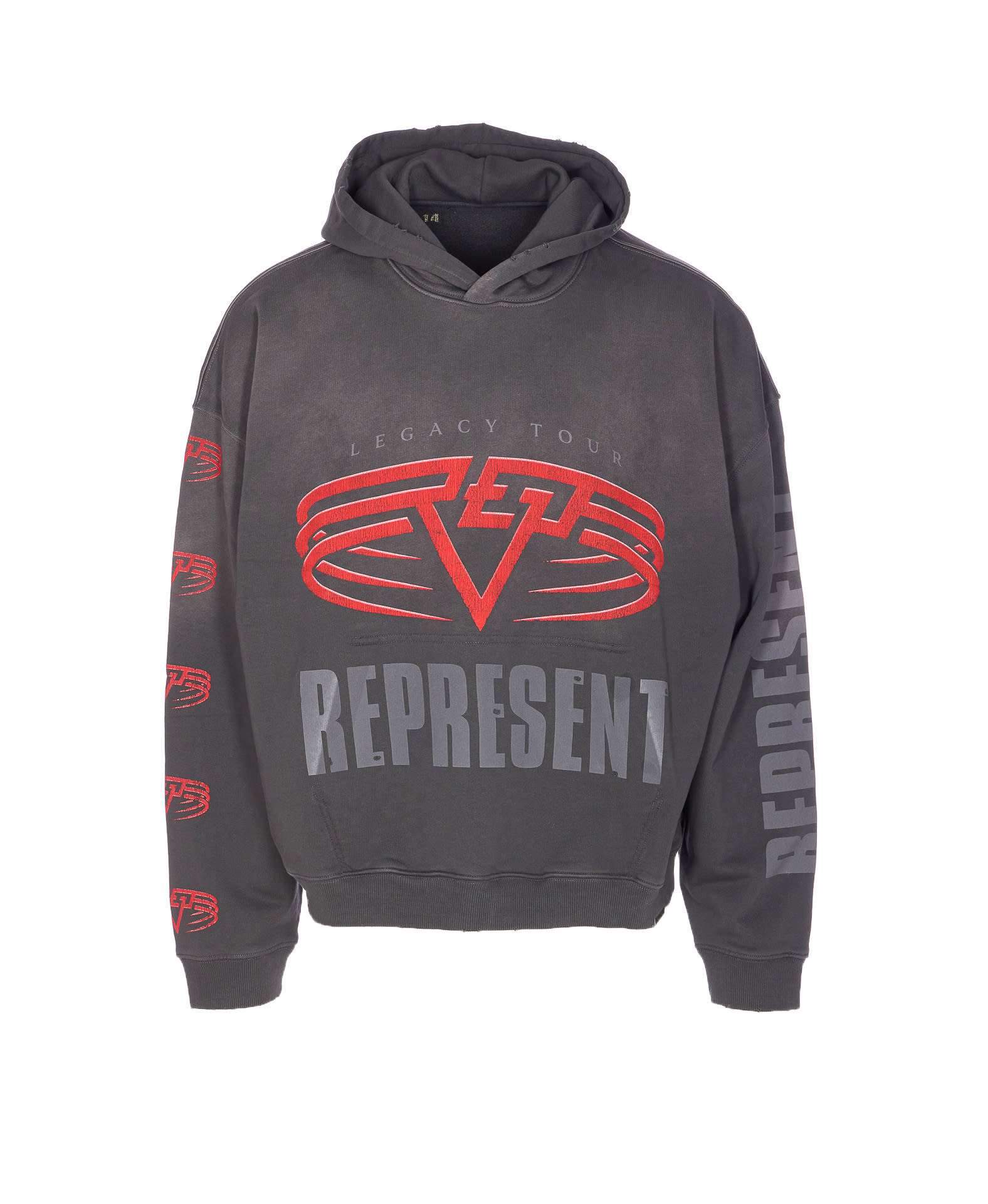 Represent Grey Hoodie With Maxi Logo Print On Front And Rear And Dropped Shoulders In Cotton Man In Gray