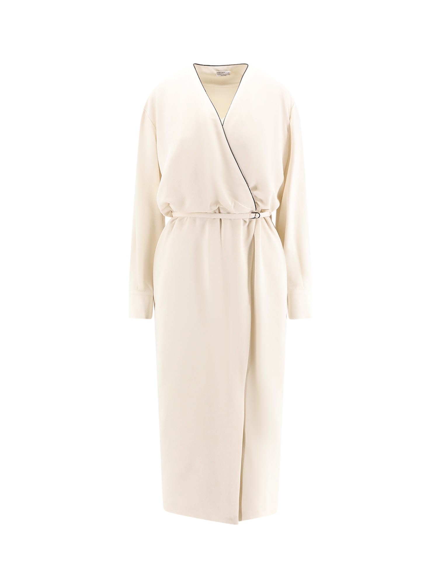 Brunello Cucinelli Silk Blend Long Dress In Neutral