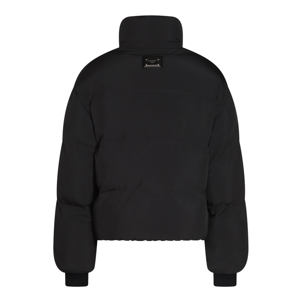 Shop Dolce & Gabbana Branded Tag Cropped Down Jacket In Black