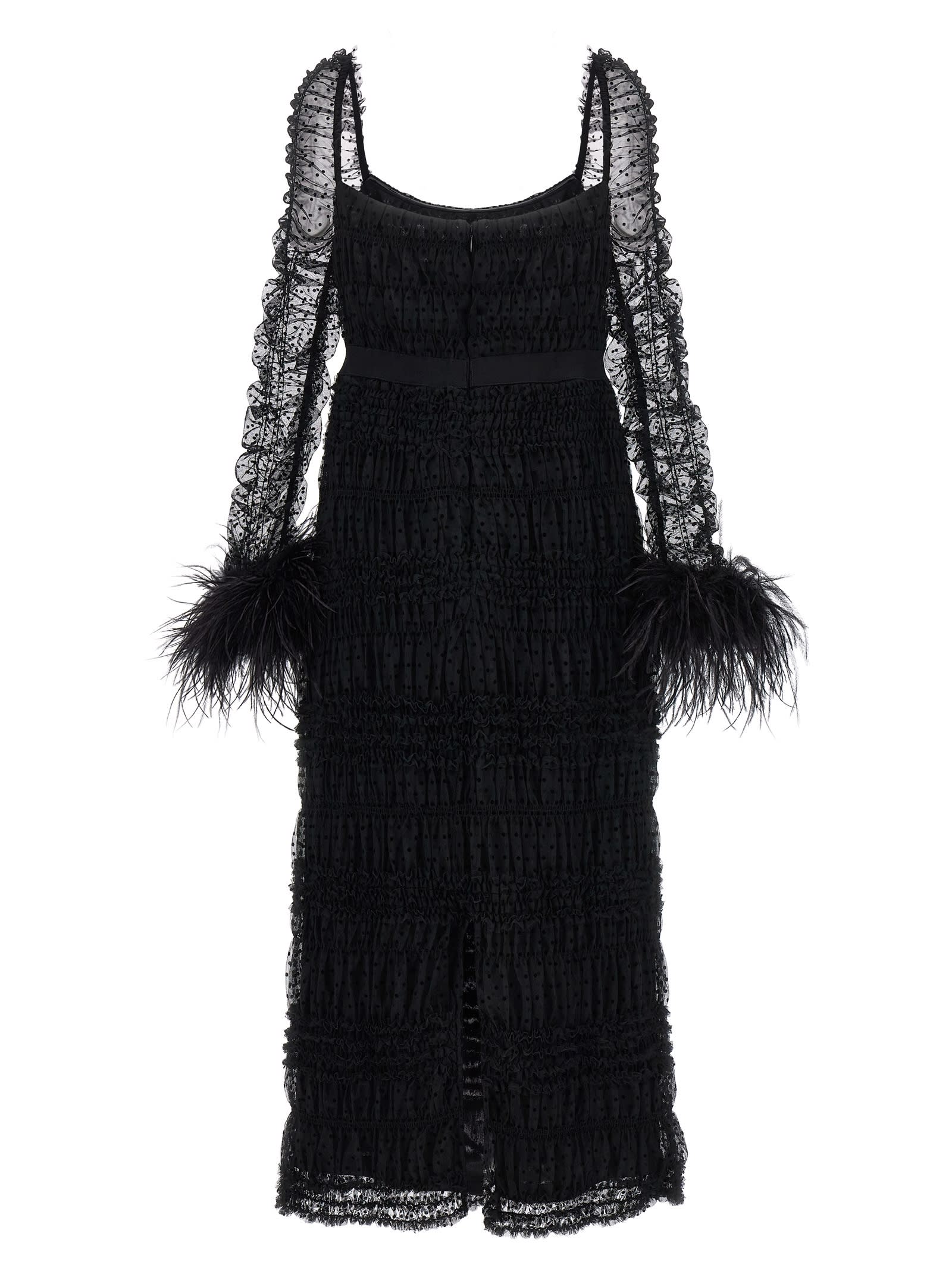 Shop Self-portrait Black Dot Mesh Feather Midi Dress