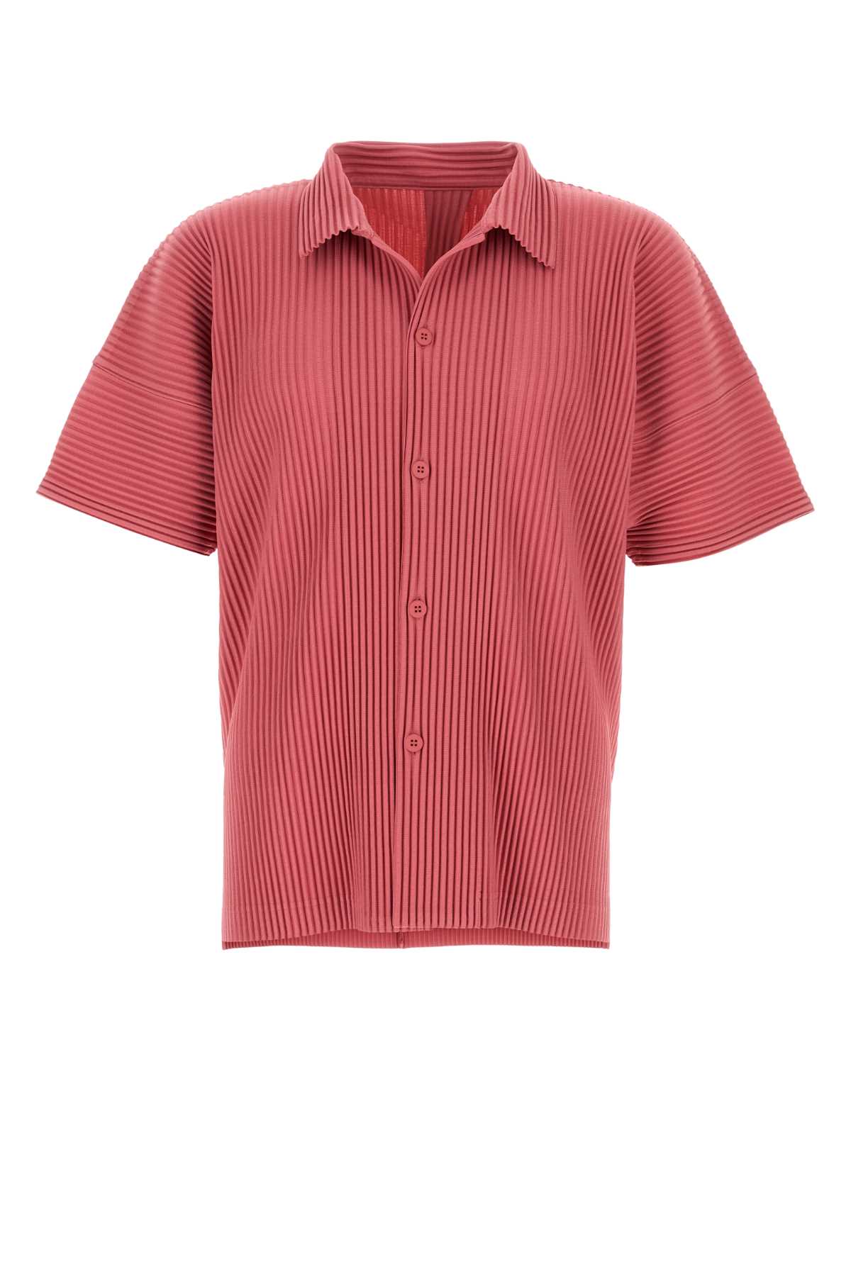 Issey Miyake Ns Dusky Red Pleated Spread-collar Short-sleeve Knitted Shirt
