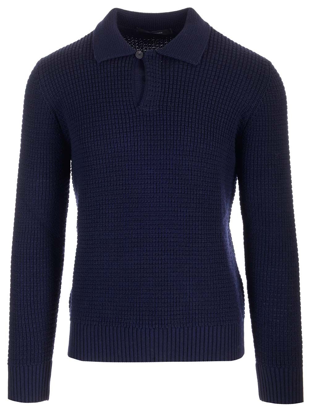 Shop Tagliatore Wool Polo Shirt In Blue