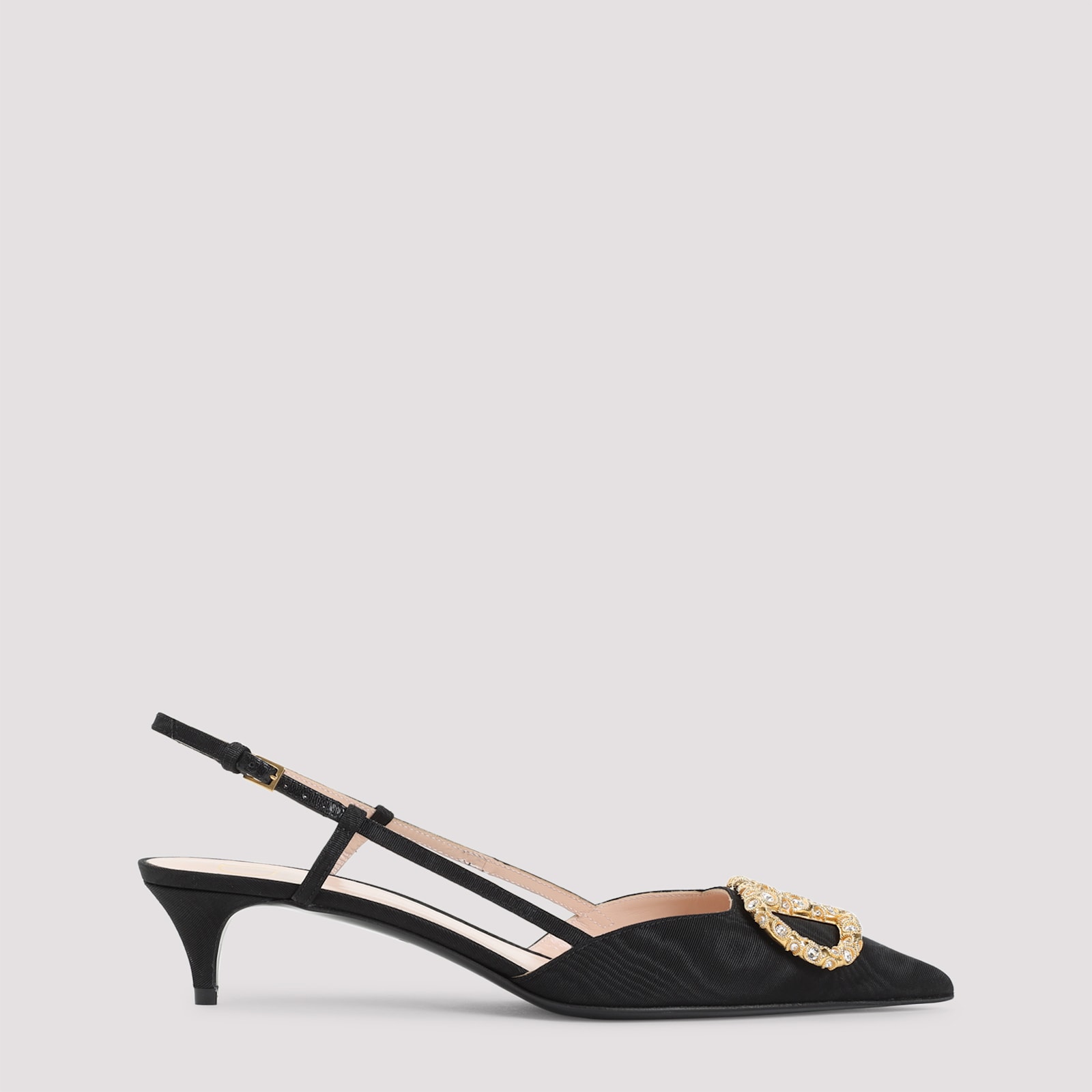 Valentino Crystal Buckle Pointed Toe Stiletto Pumps In Black